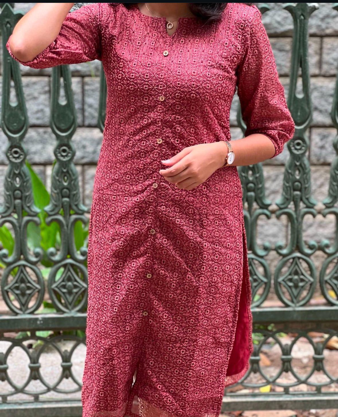 Fabric Latest Chiffon Kurti Designs Brown Hakoba Kurti -1168