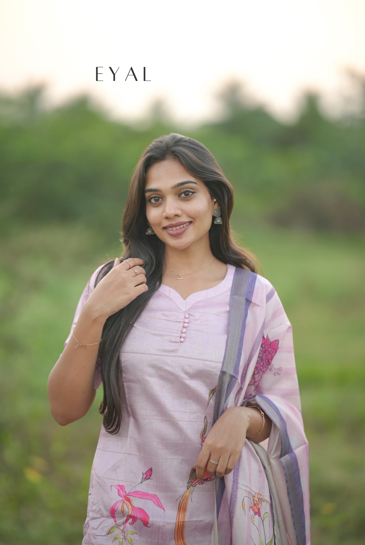 Pink floral Tussar kurta set