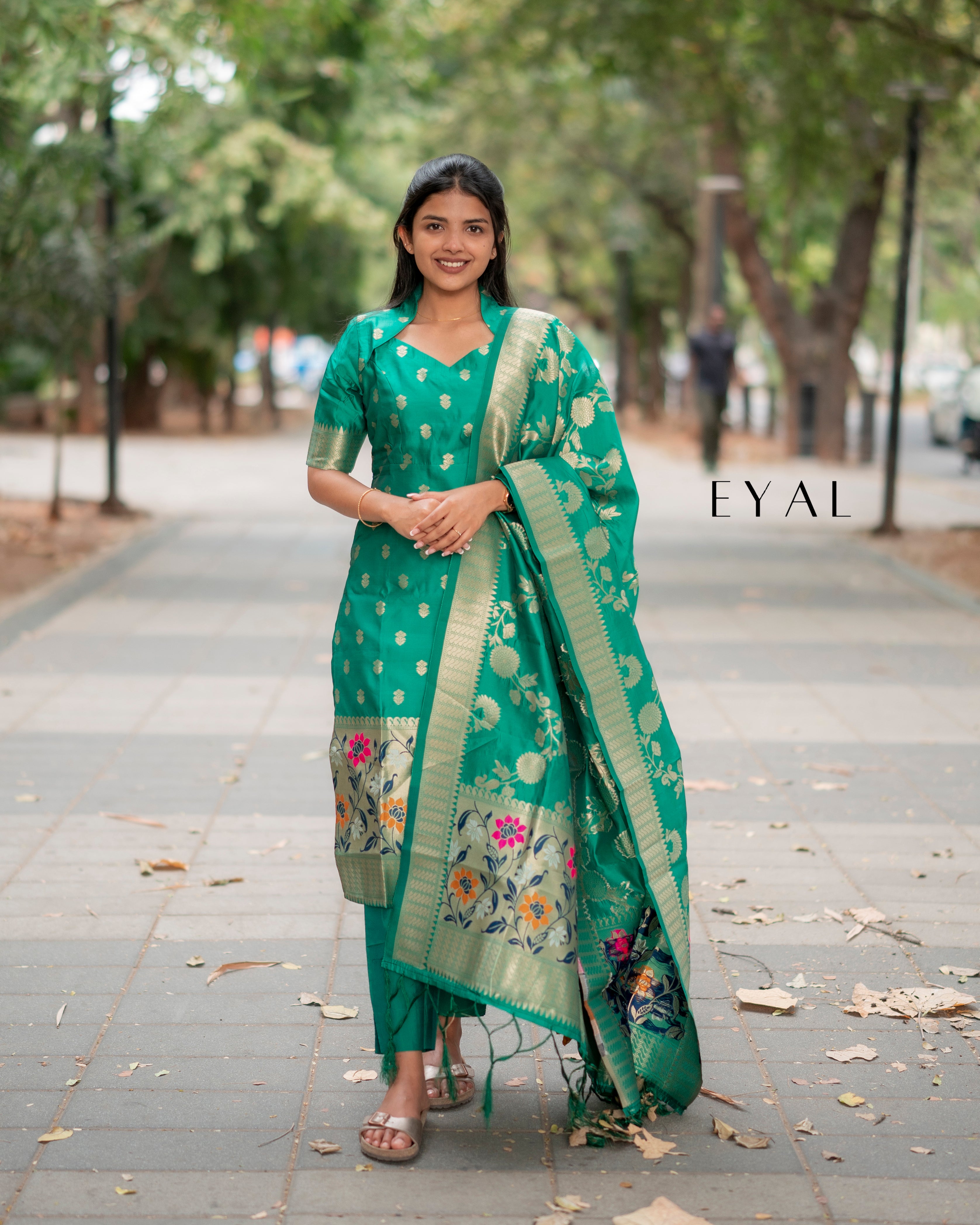 Green paithani suit