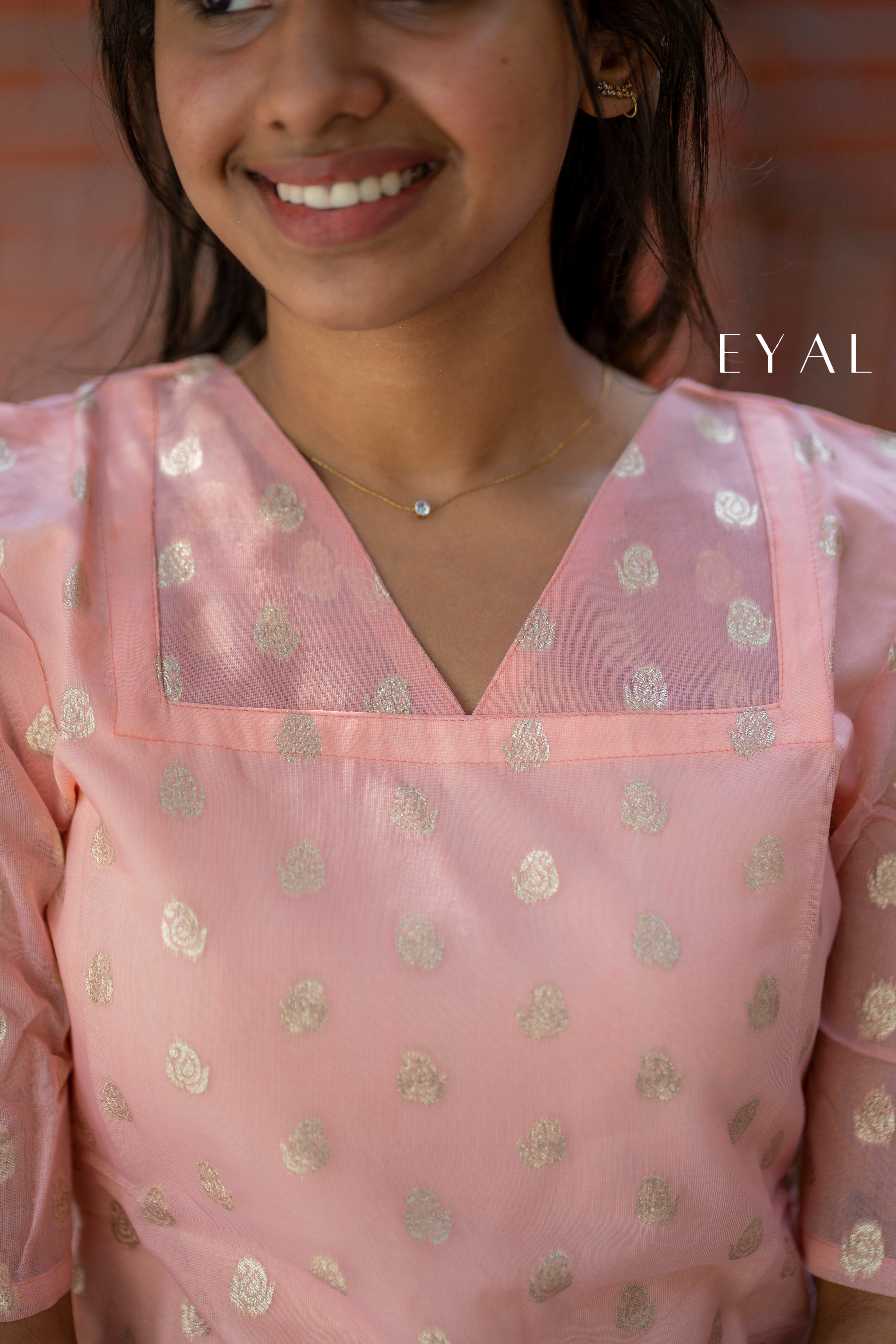 Peach brocade kurti with duppatta-1336