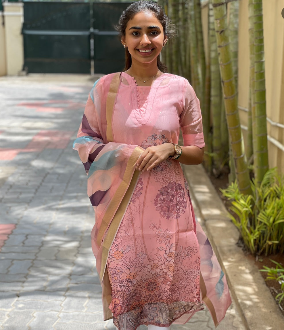 Pink kurti with dupatta- 1350