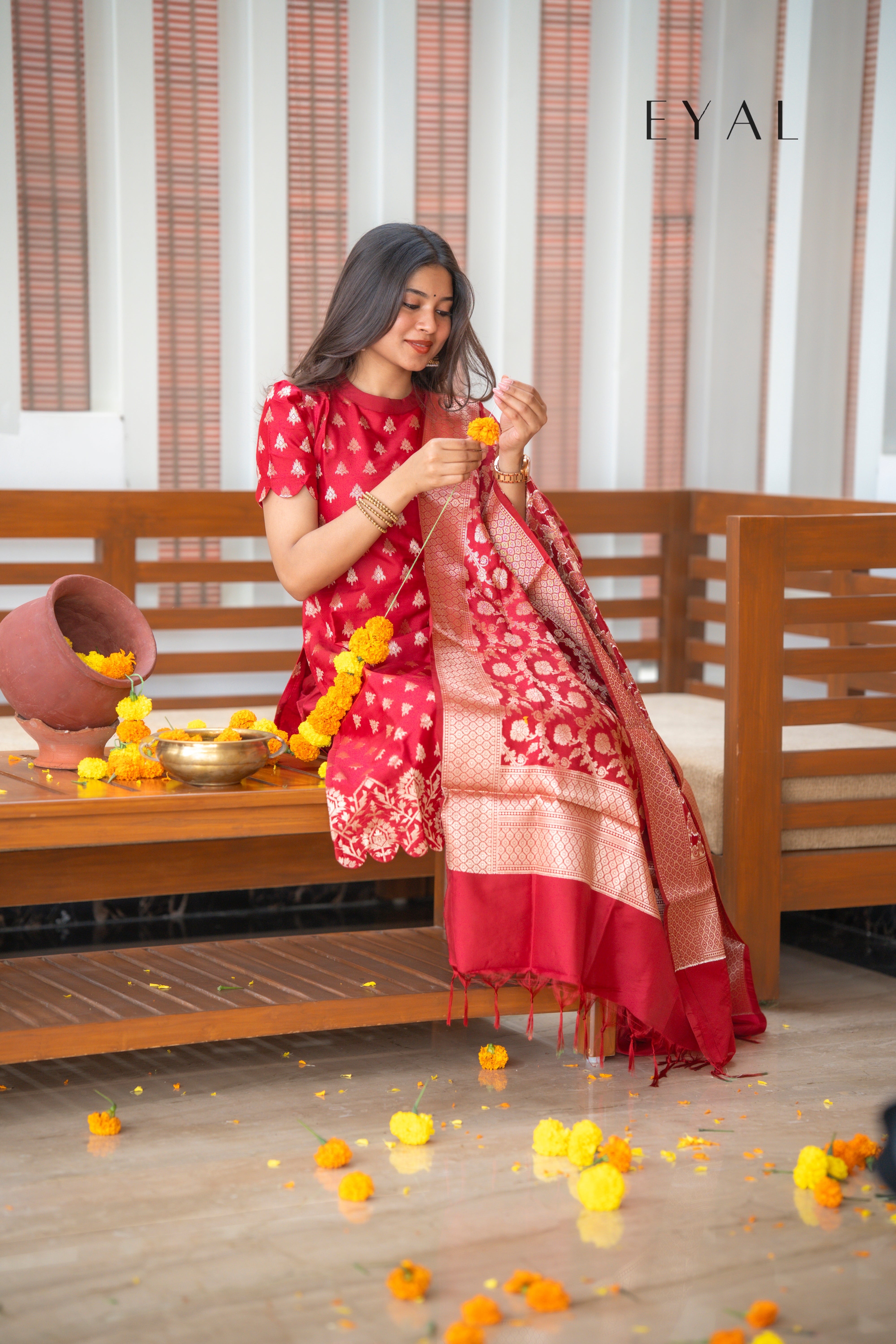 Scarlet banarasi silk suit