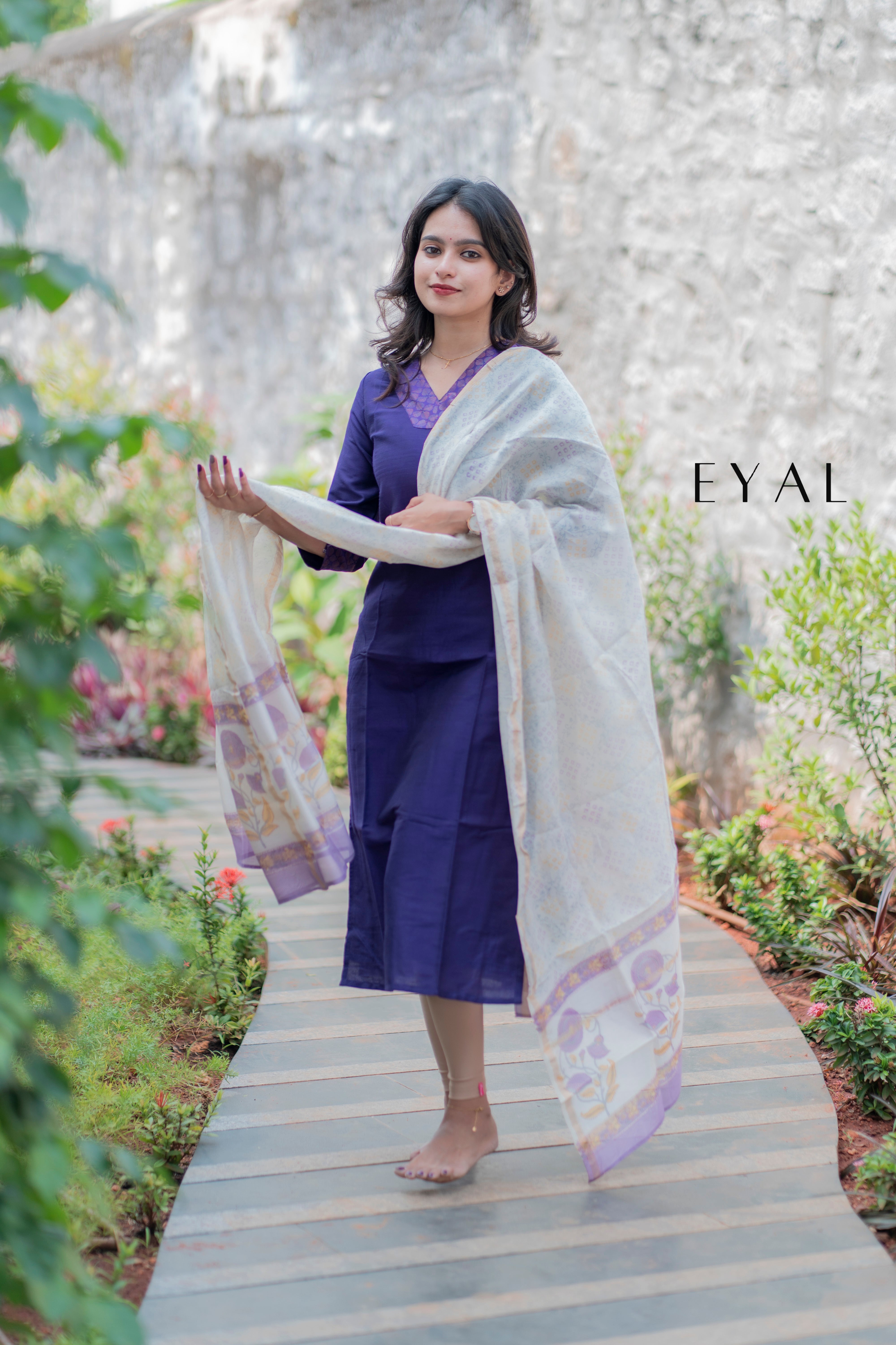 Purple raw silk kurti with chanderi duppatta