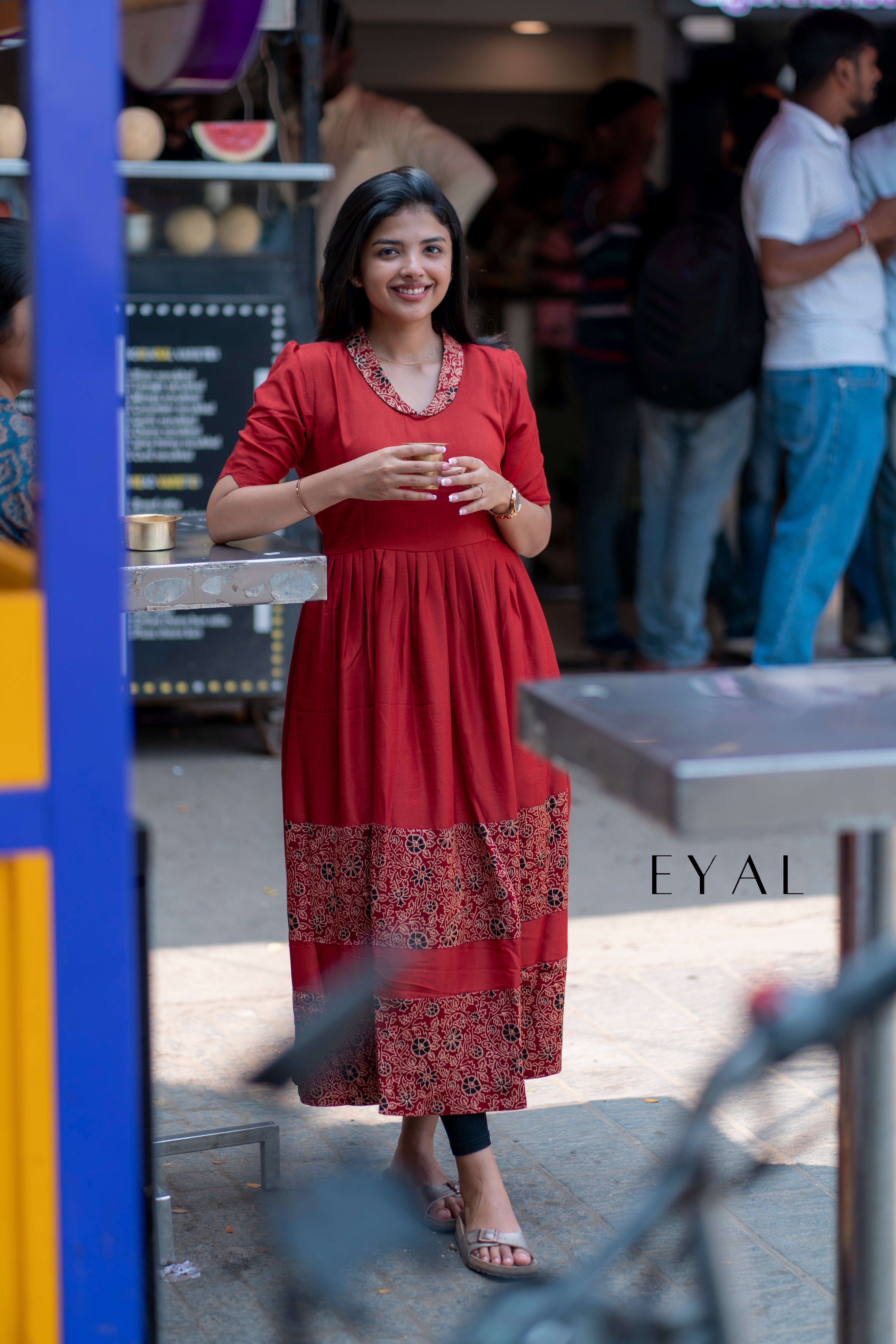 Red ajrak silk maxi