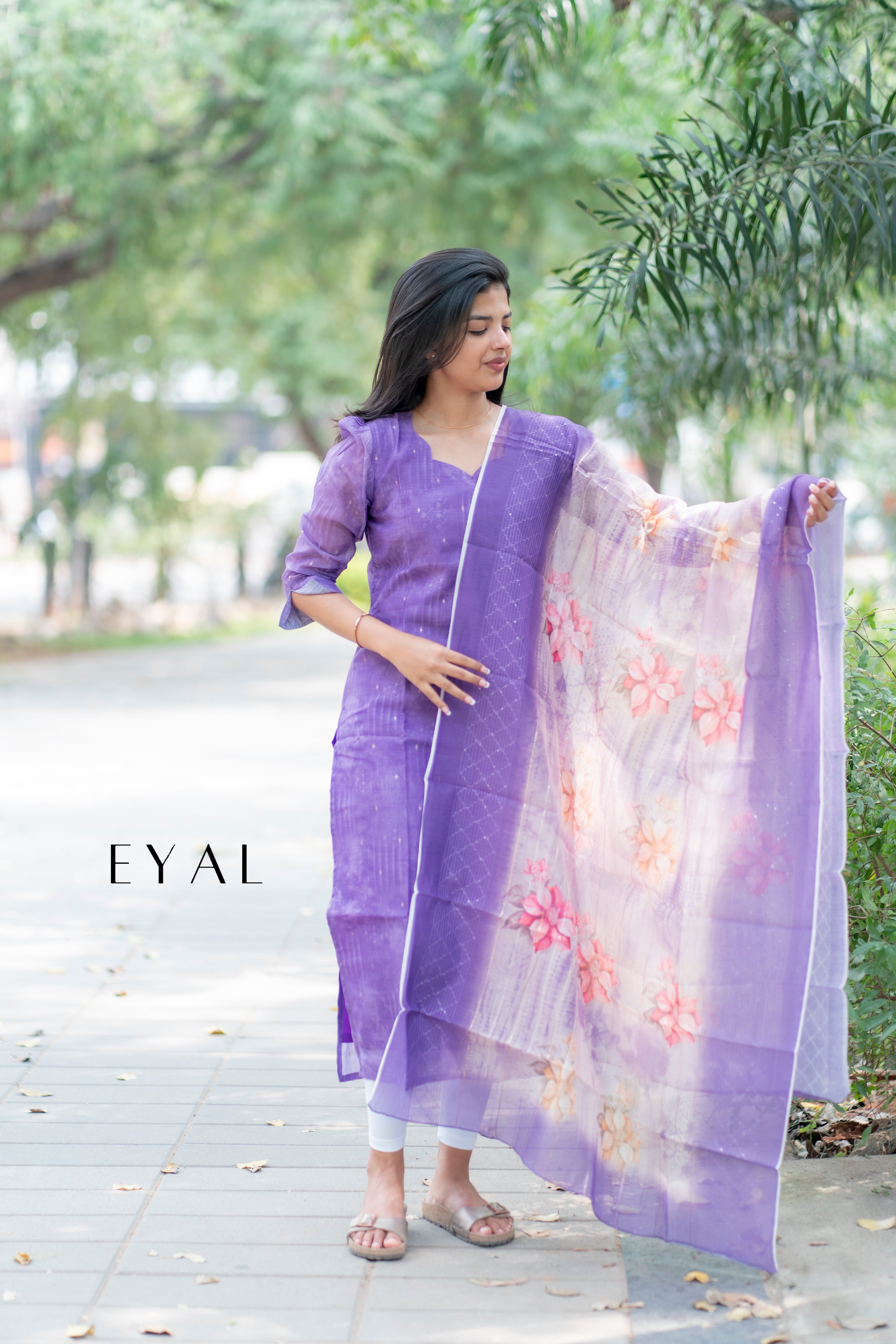 Purple chanderi kurti with duppatta -1403