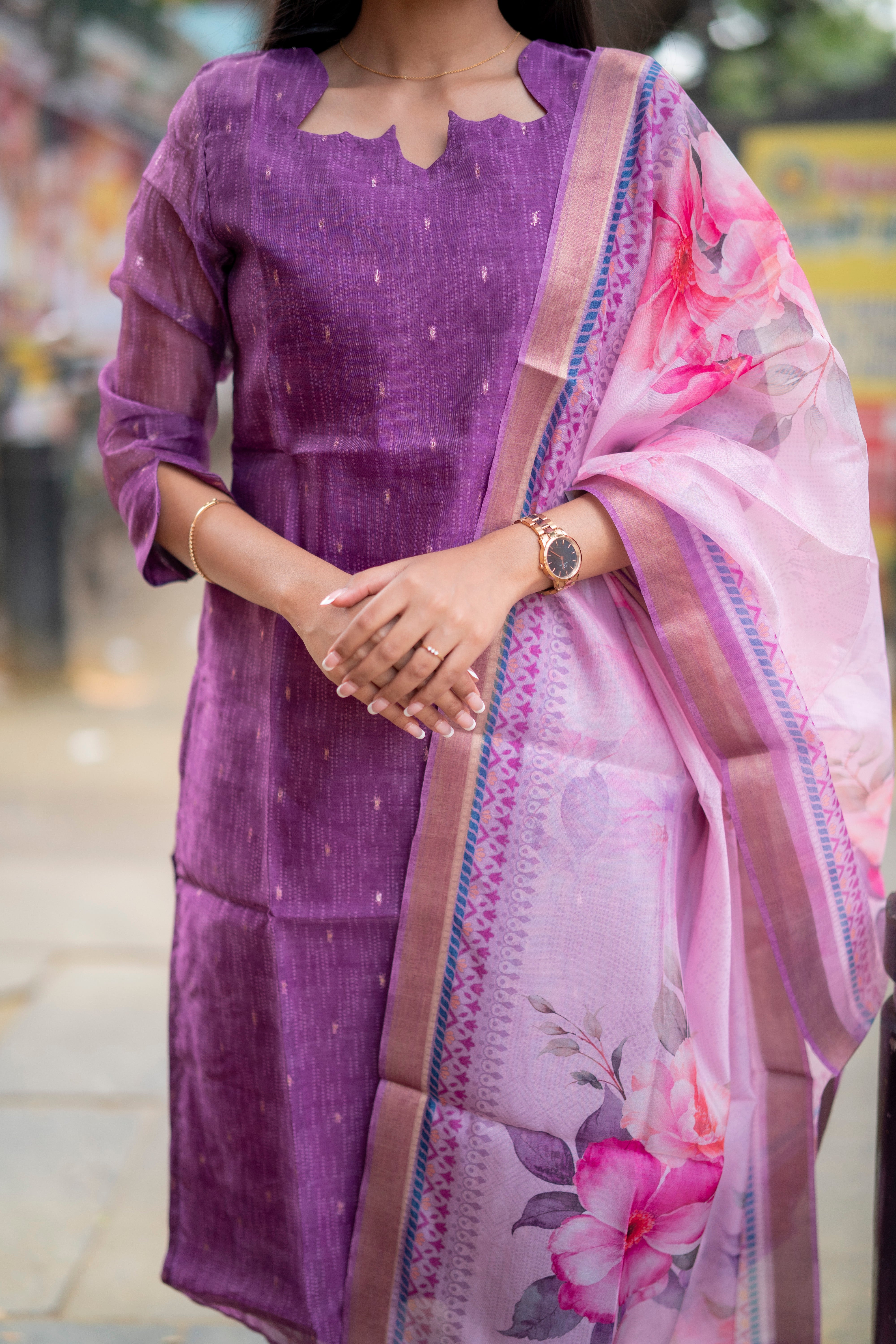 Purple chanderi kurti with duppatta -1401