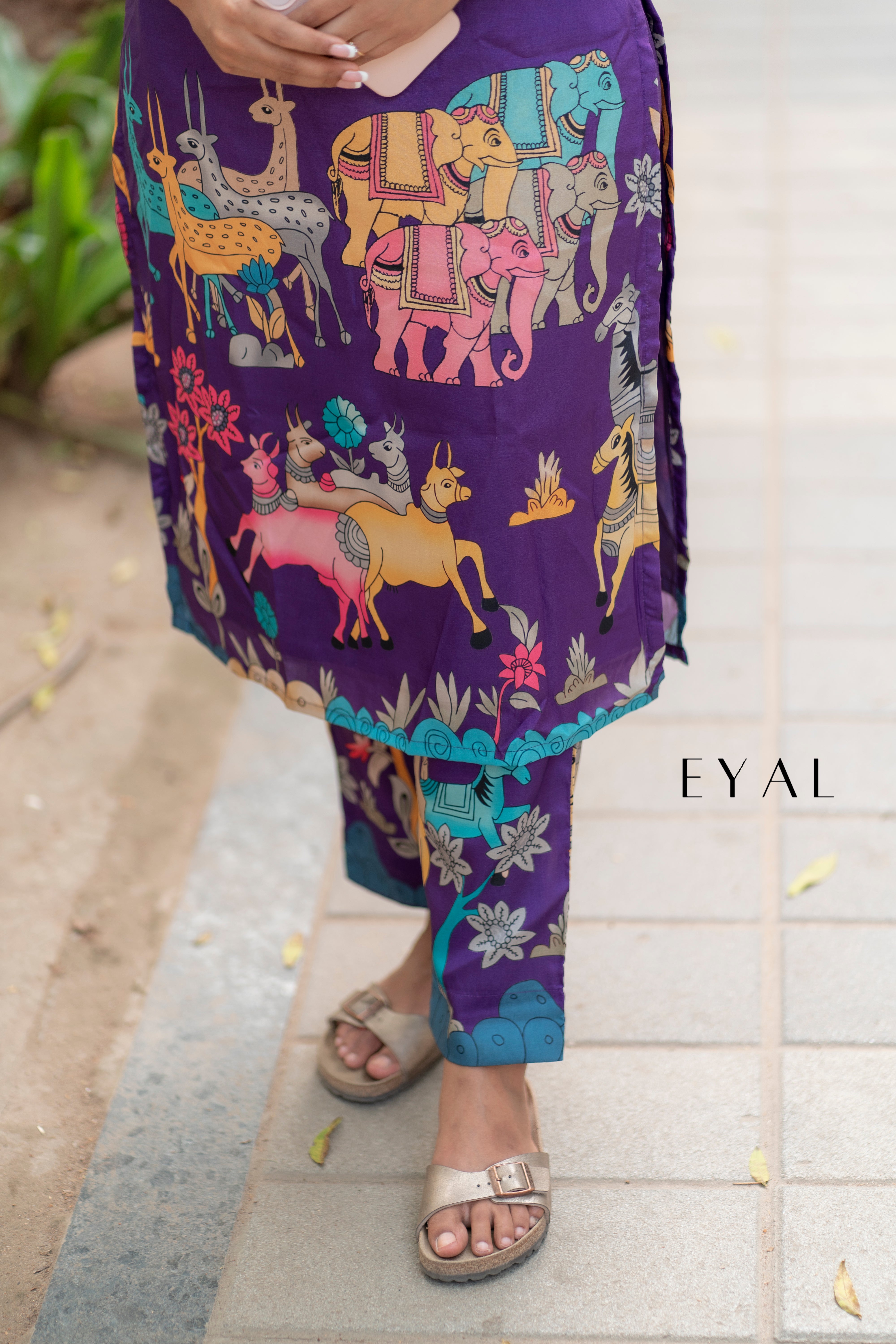 Purple scallop tussar kurta set - 1368