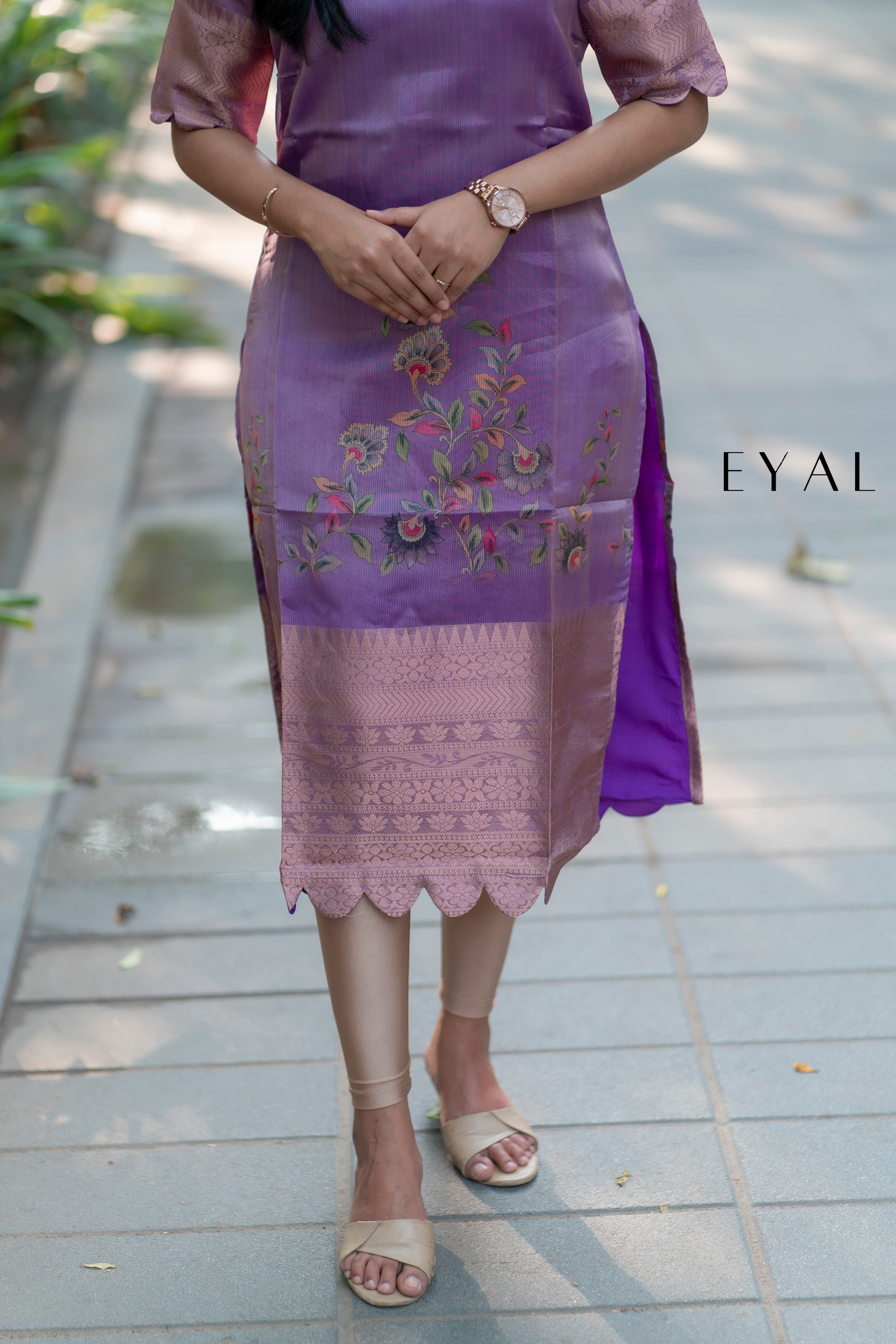 Lilac tissue kurti with scallop details-1400