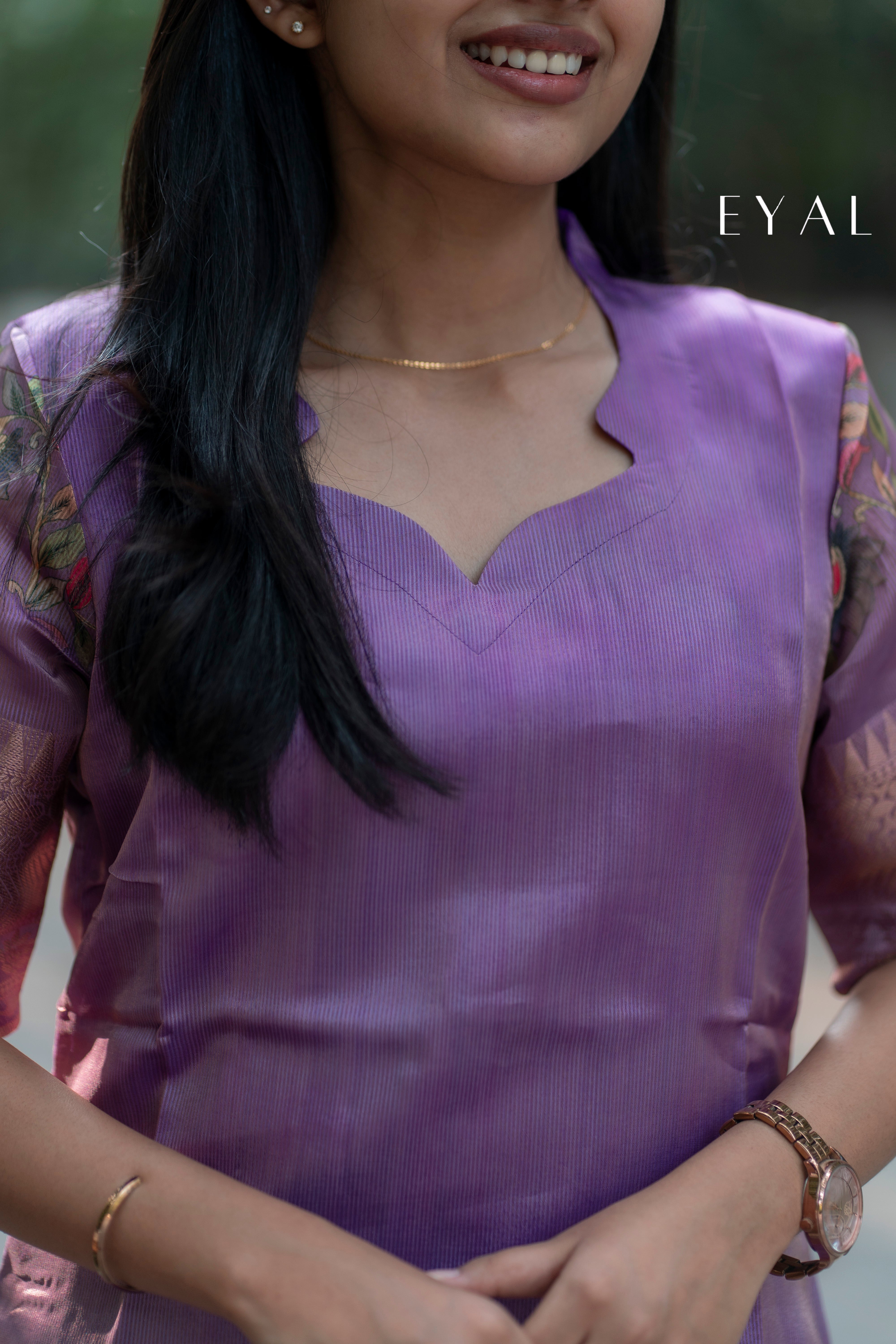 Lilac tissue kurti with scallop details-1400