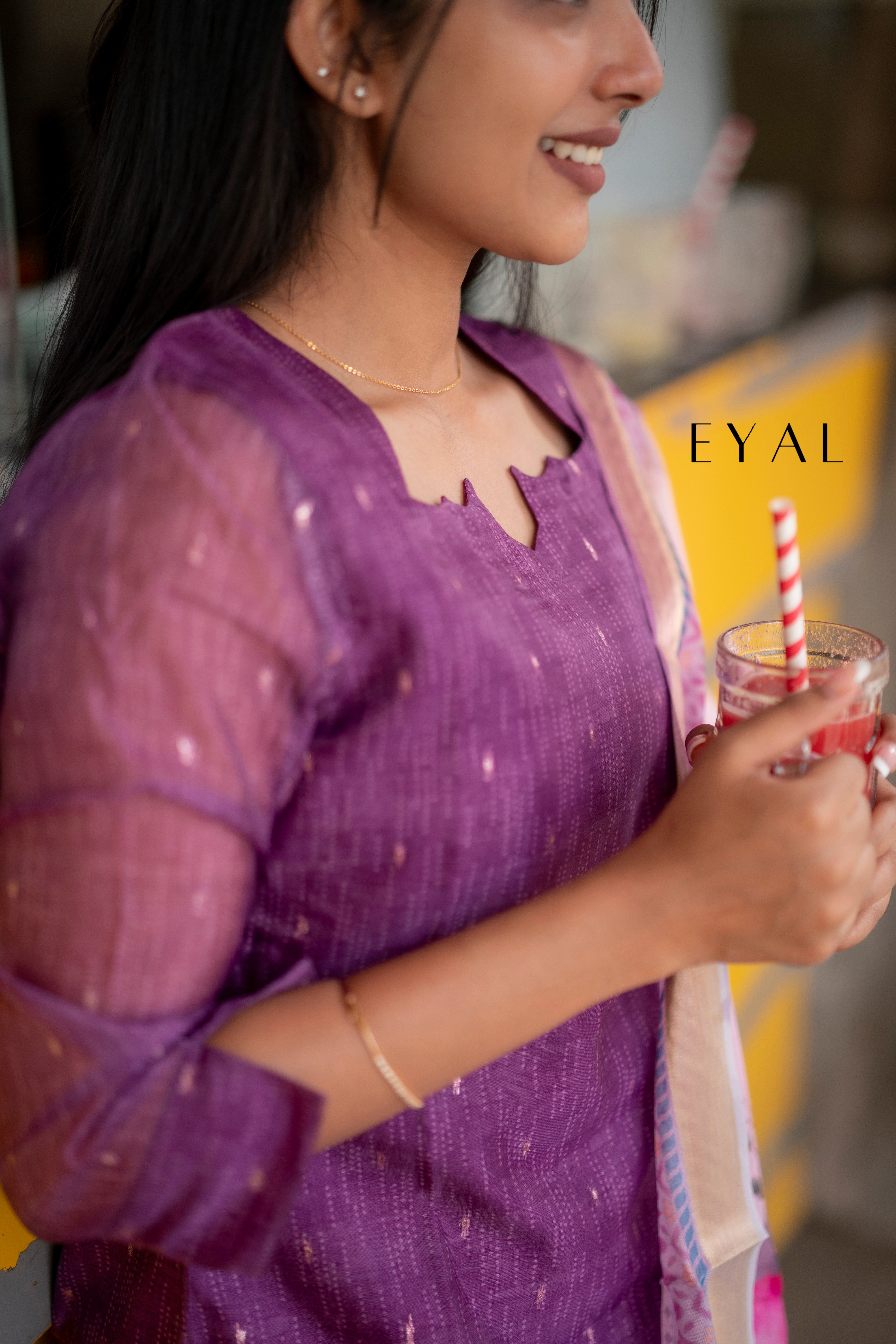 Purple chanderi kurti with duppatta -1401