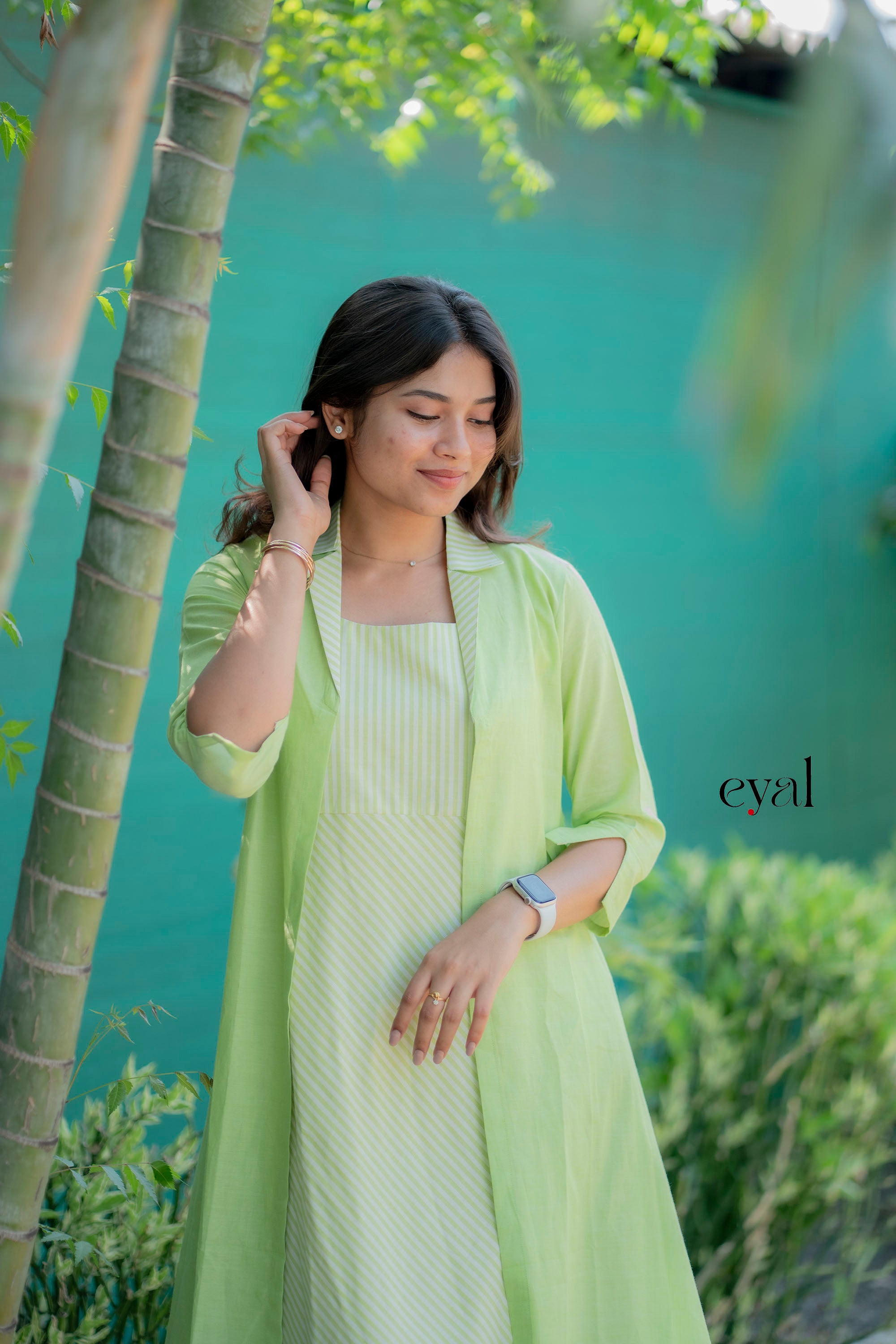 Lime line handloom cotton maxi & jacket