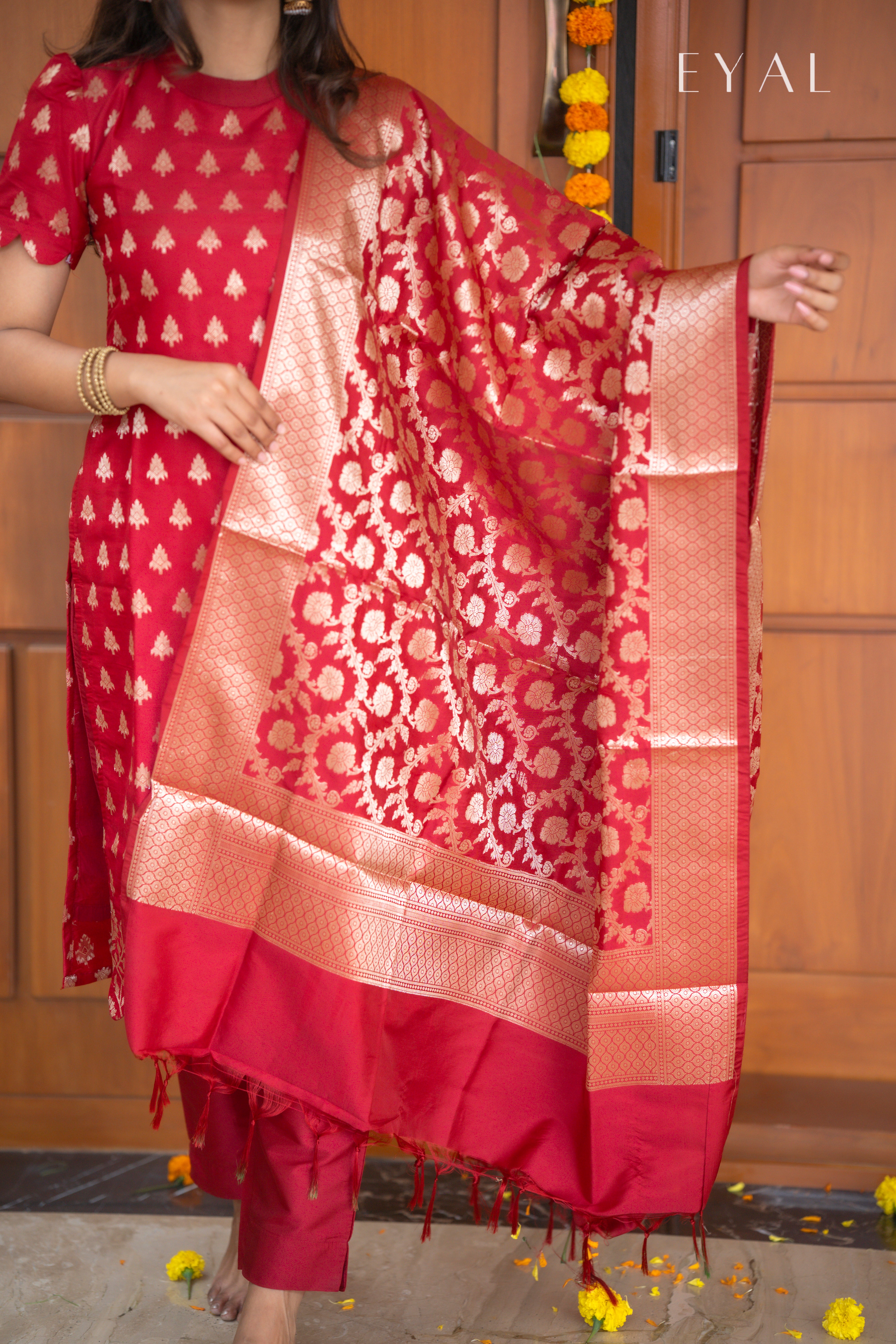 Scarlet banarasi silk suit