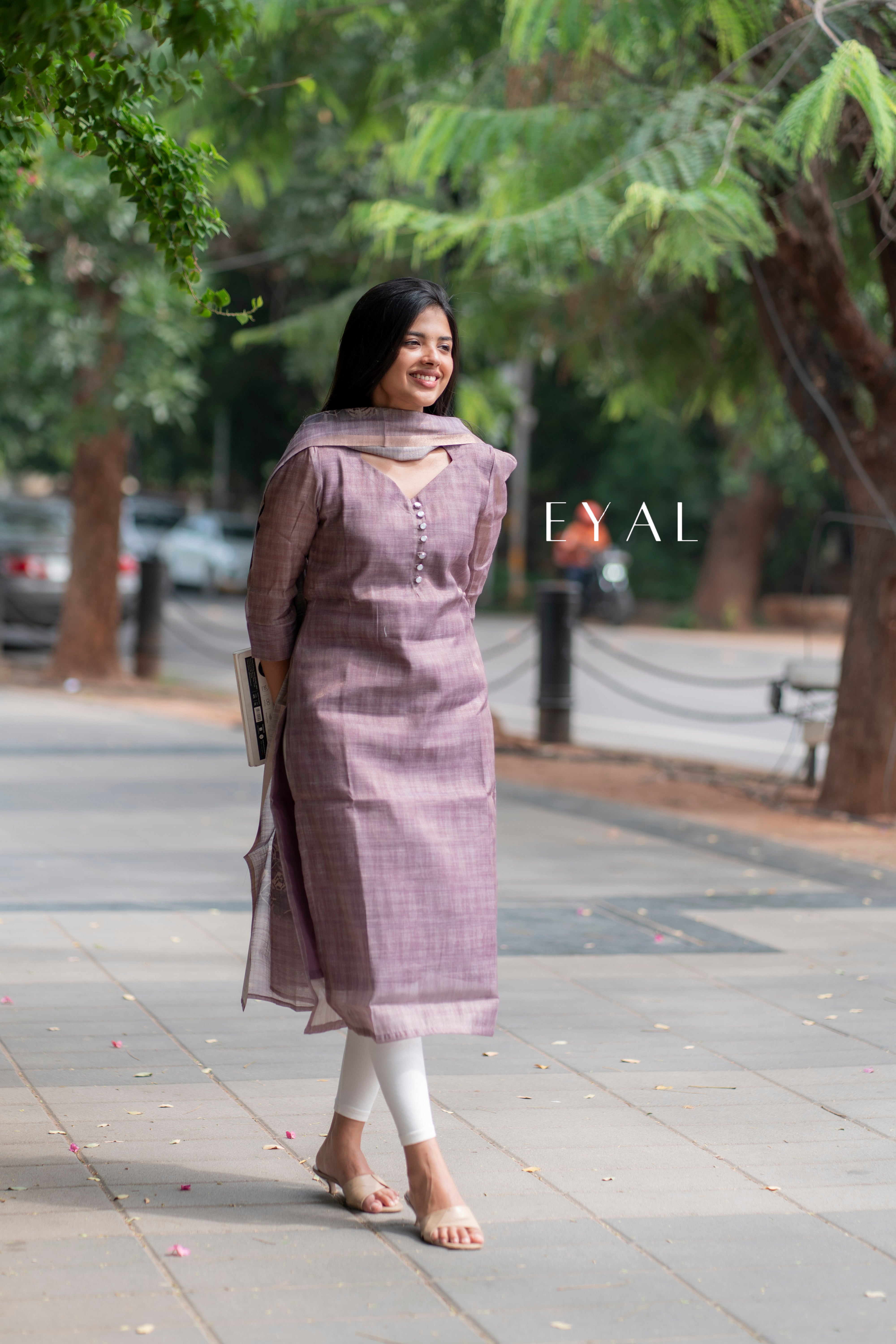 Lilac Tussar silk kurti with duppatta - 1411