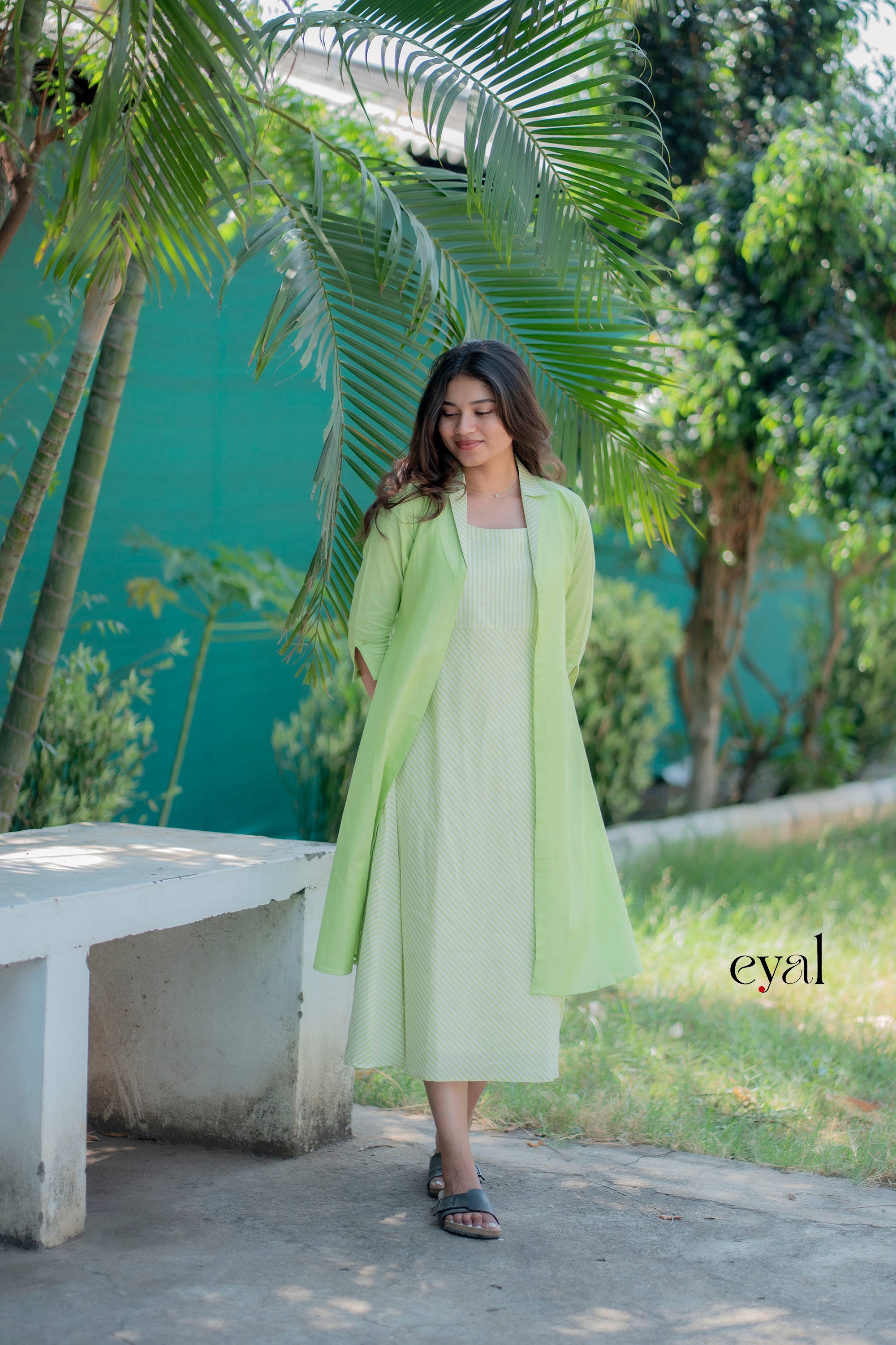Lime line handloom cotton maxi & jacket