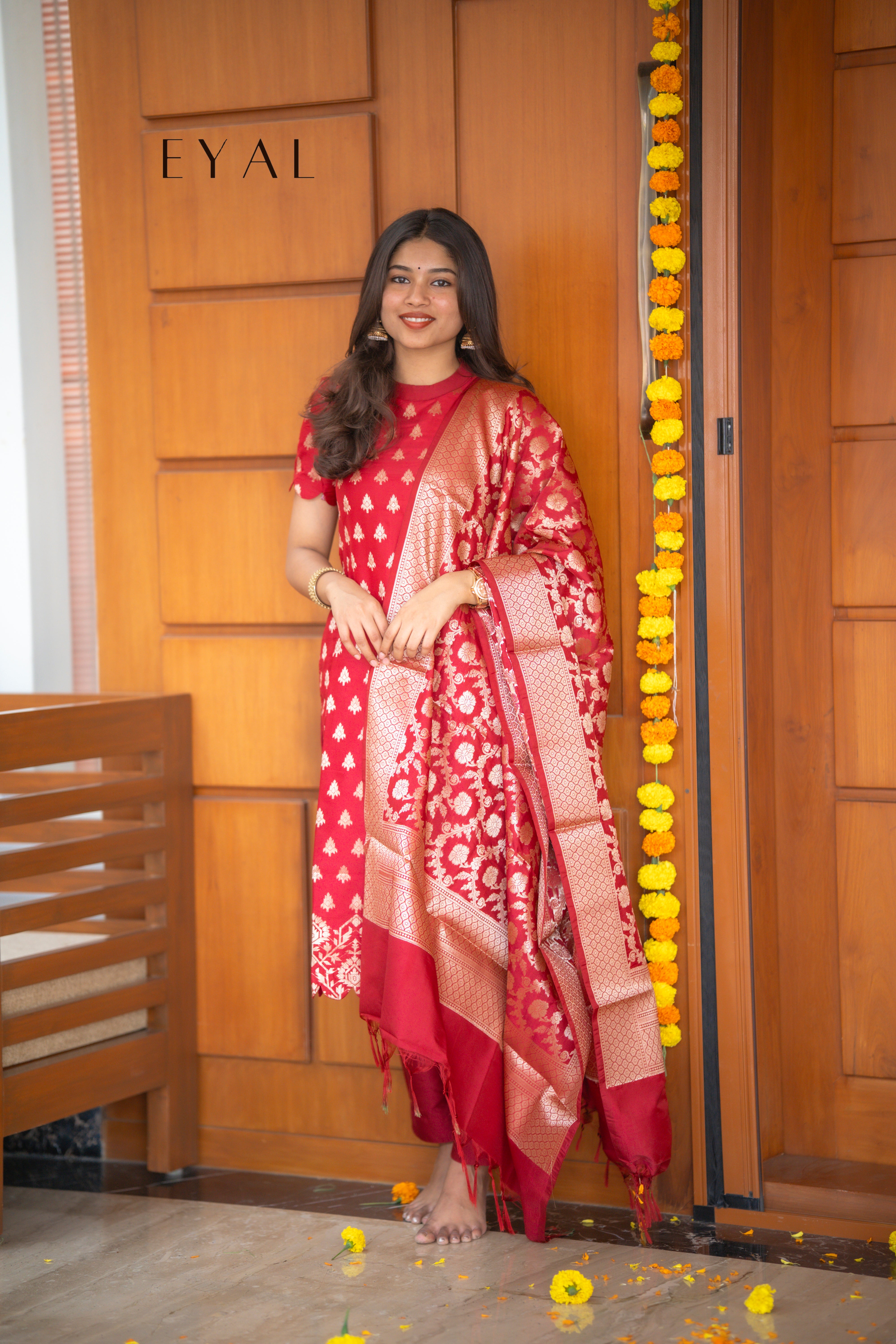 Scarlet banarasi silk suit