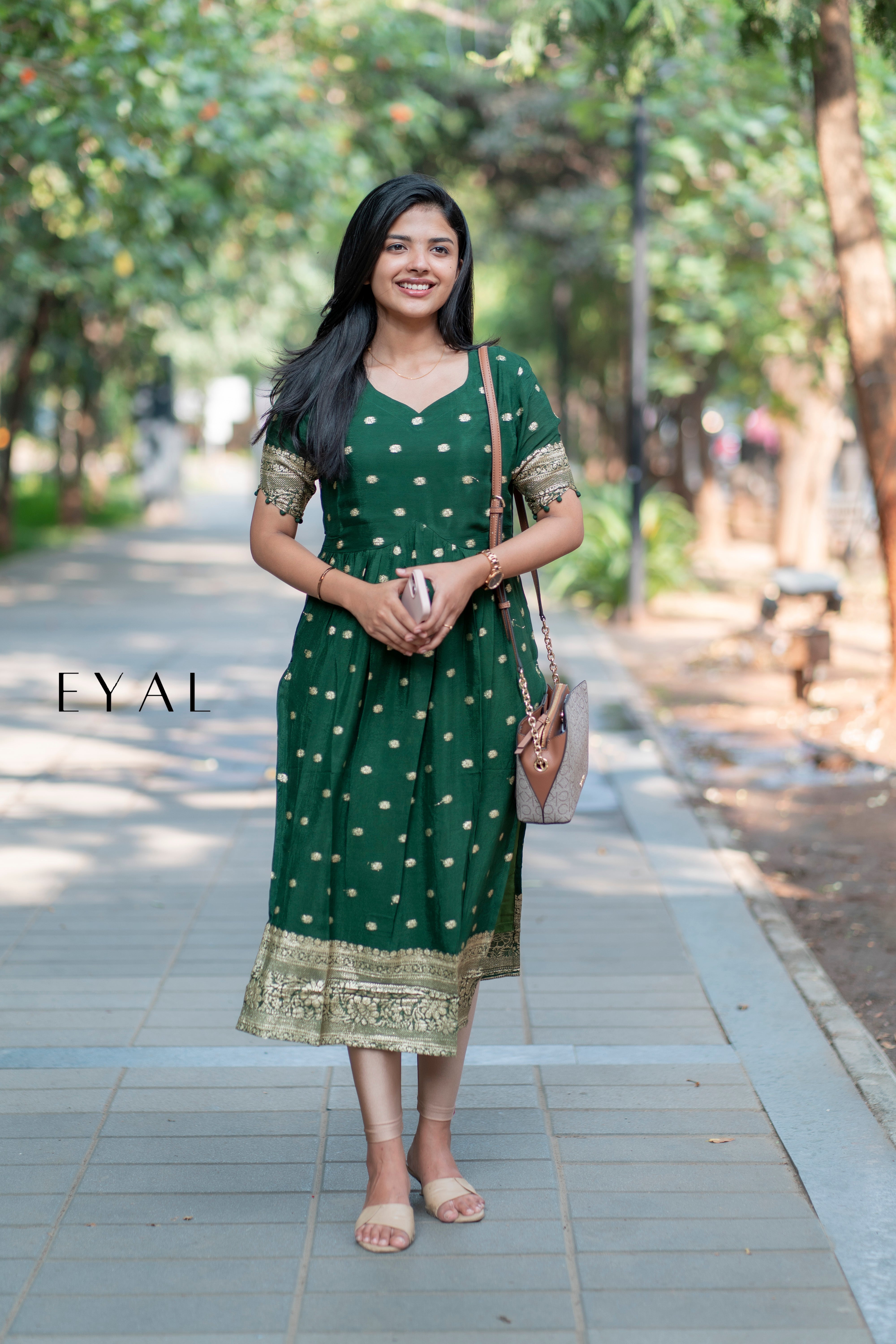 Green alia cut banaras kurti - 1406