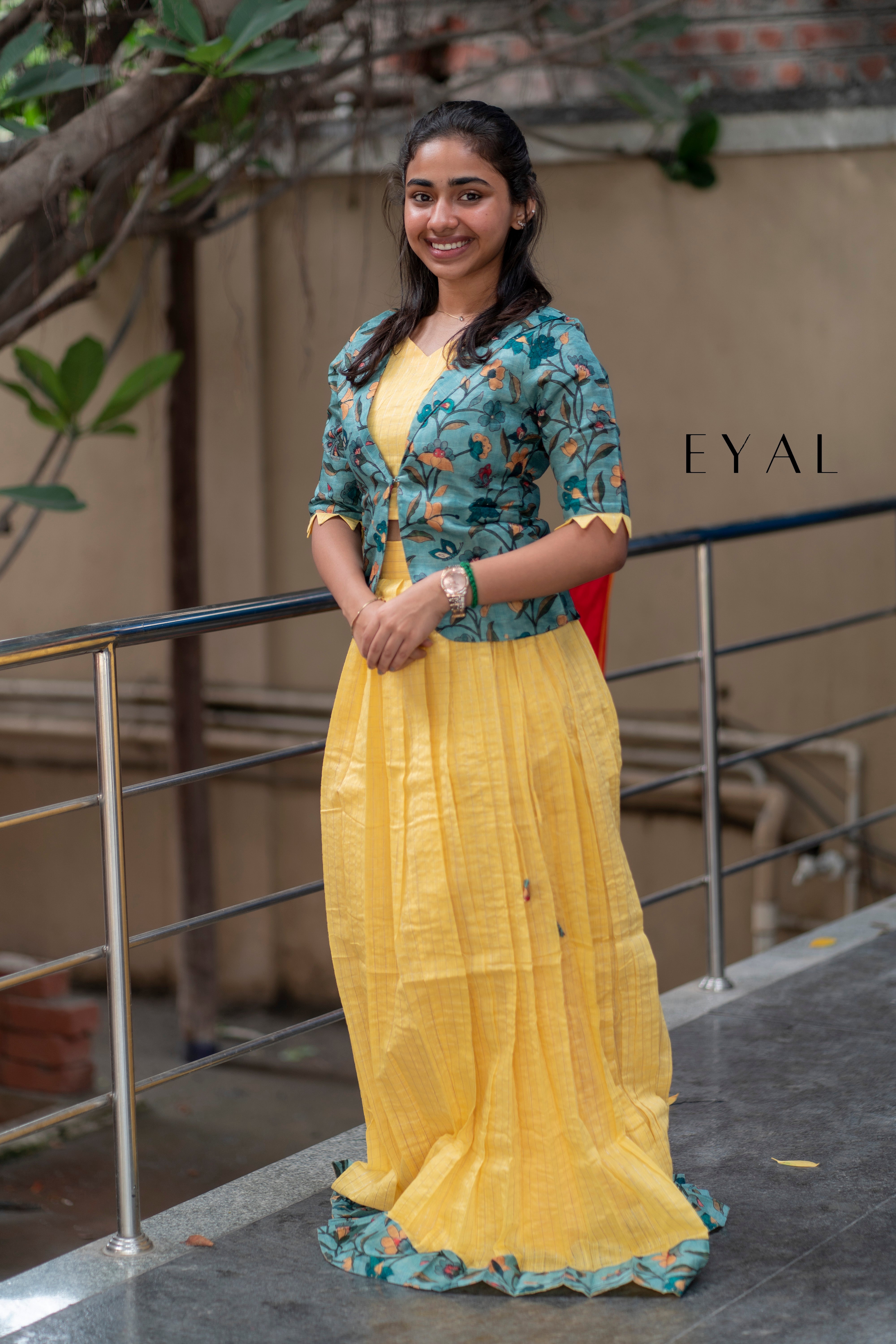 Yellow raw silk skirt with tussar jacket -1235