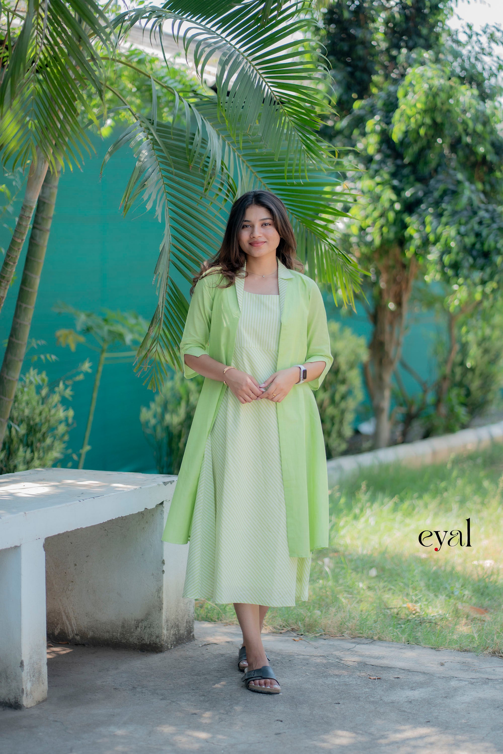 Lime line handloom cotton maxi & jacket