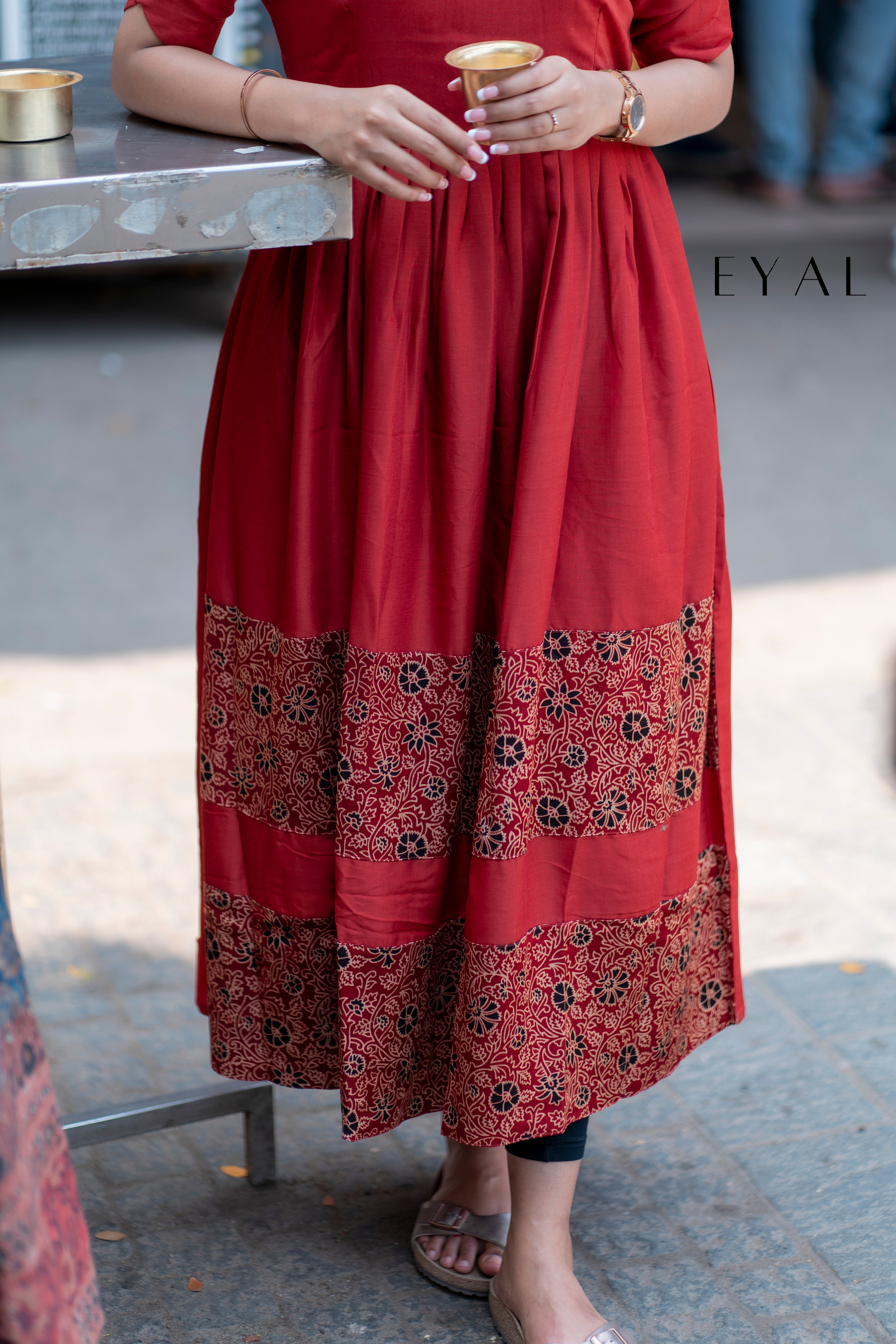 Red ajrak silk maxi