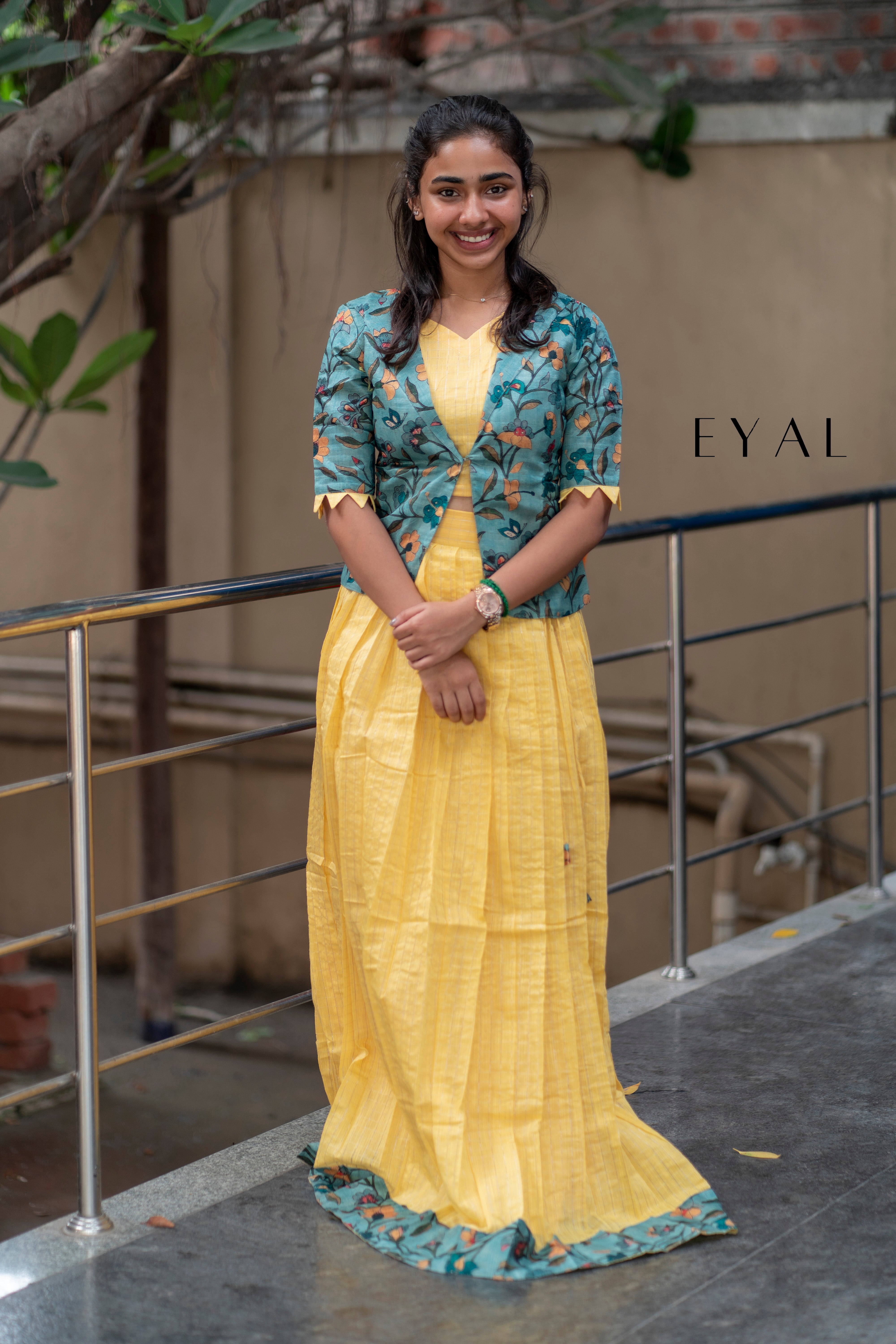 Yellow raw silk skirt with tussar jacket -1235