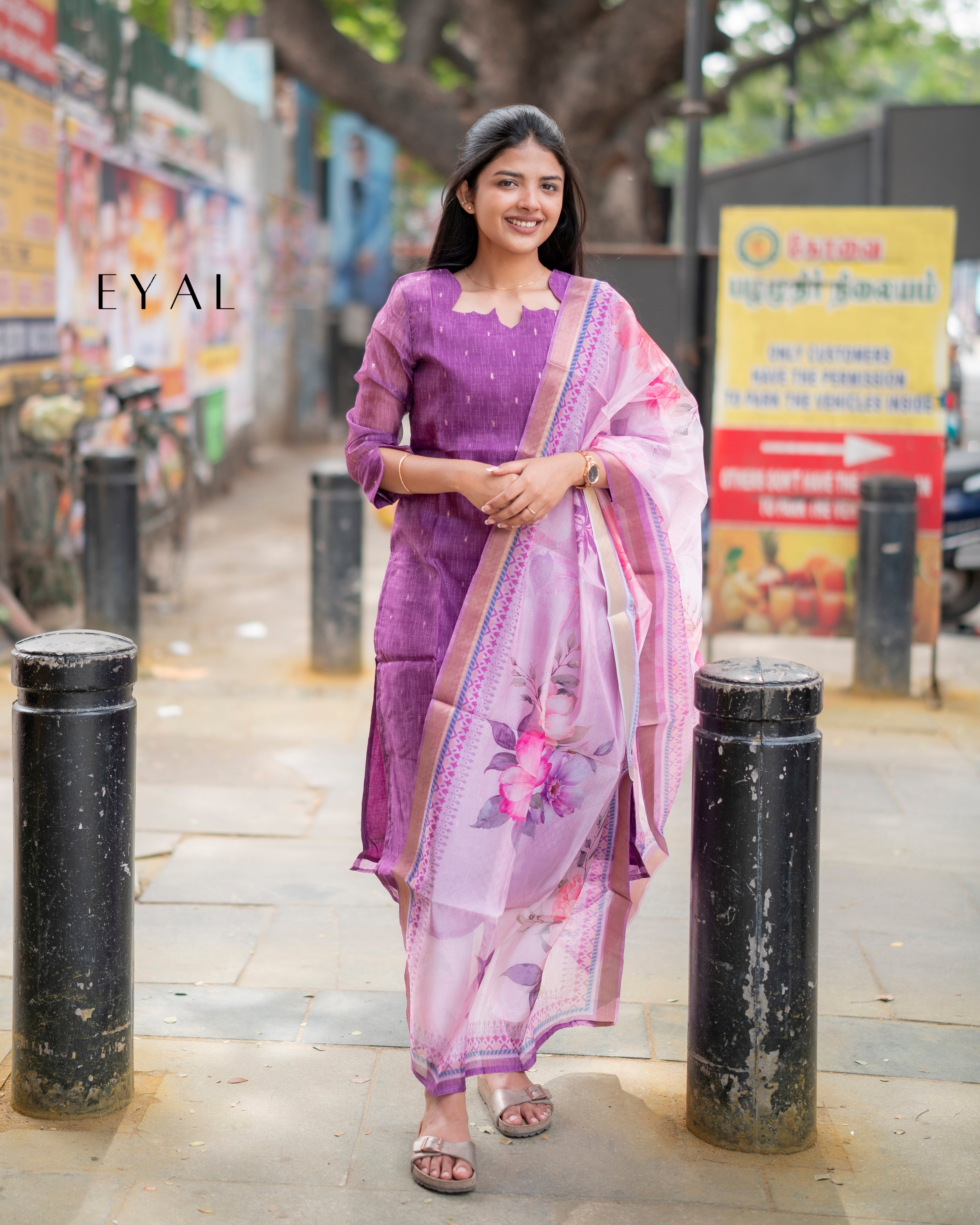 Purple chanderi kurti with duppatta -1401