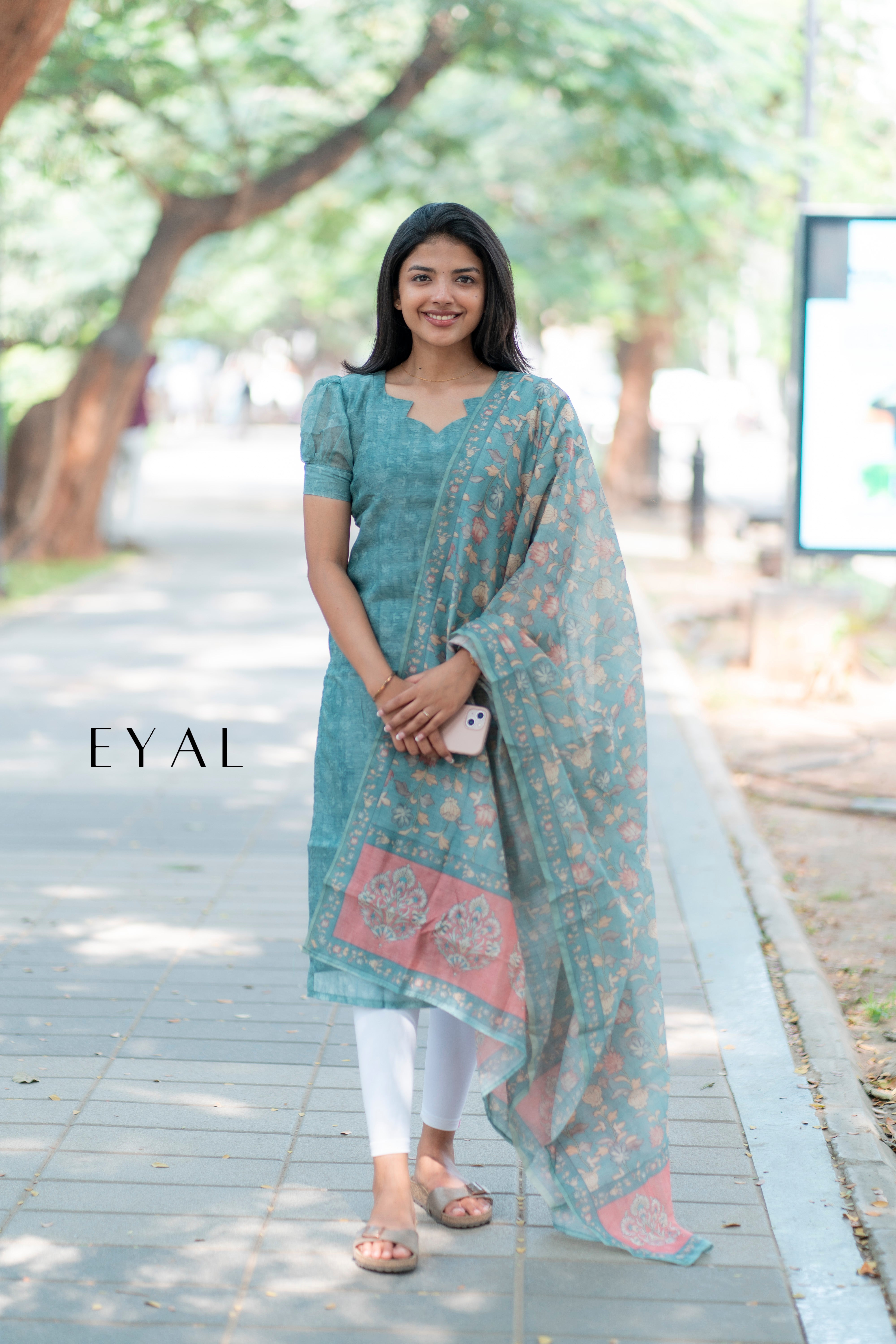 Kalamkari blue kurti with duppatta -1303