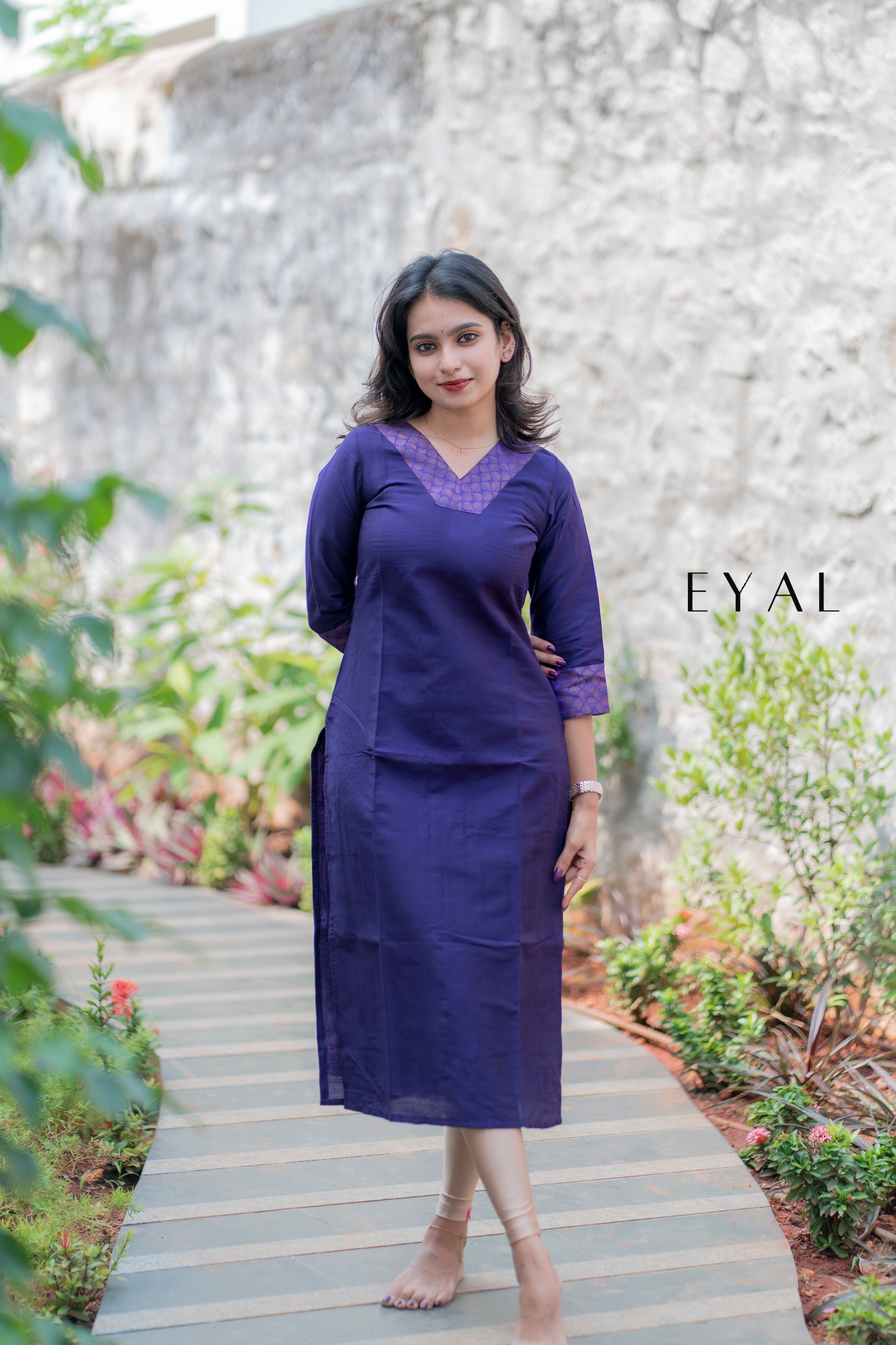 Purple raw silk kurti with chanderi duppatta