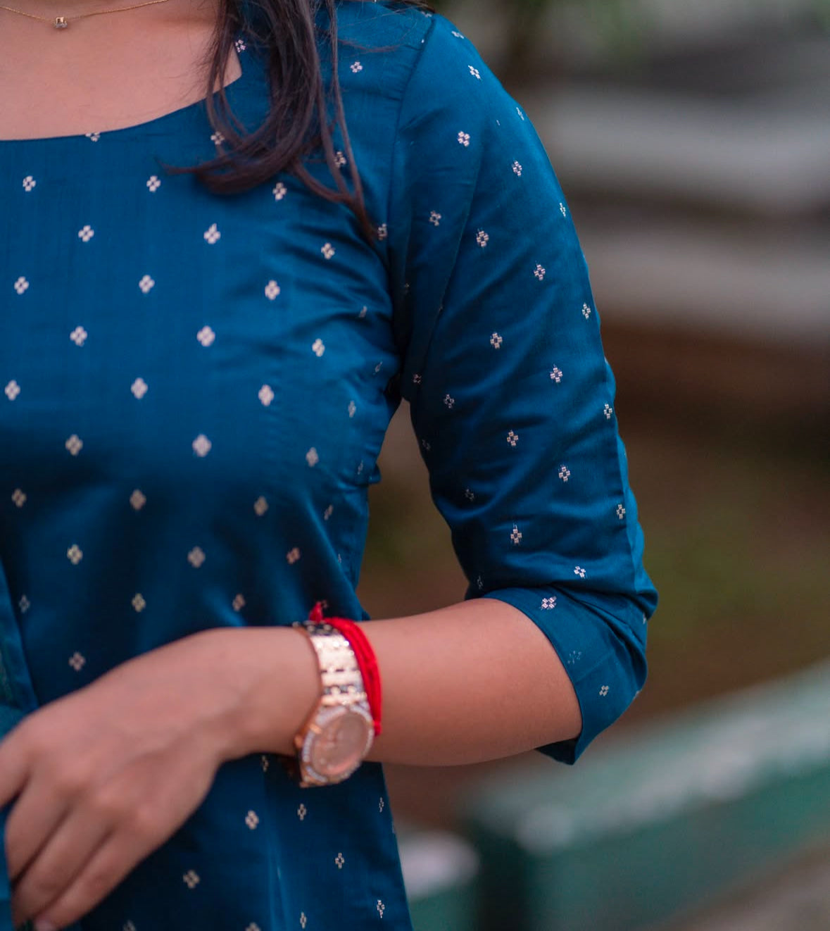 Blue banaras kurti with organza duppatta - 1378