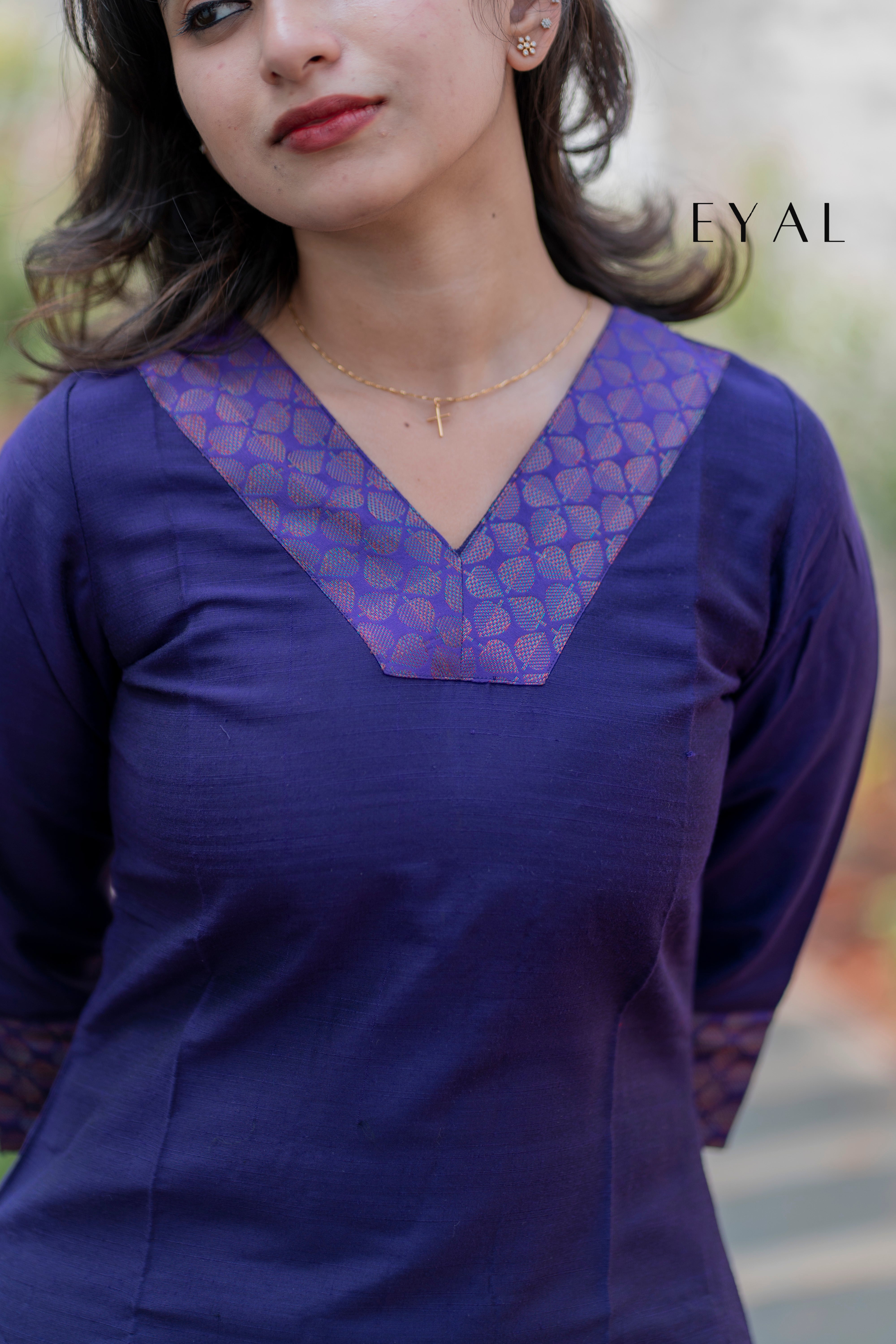 Purple raw silk kurti with chanderi duppatta