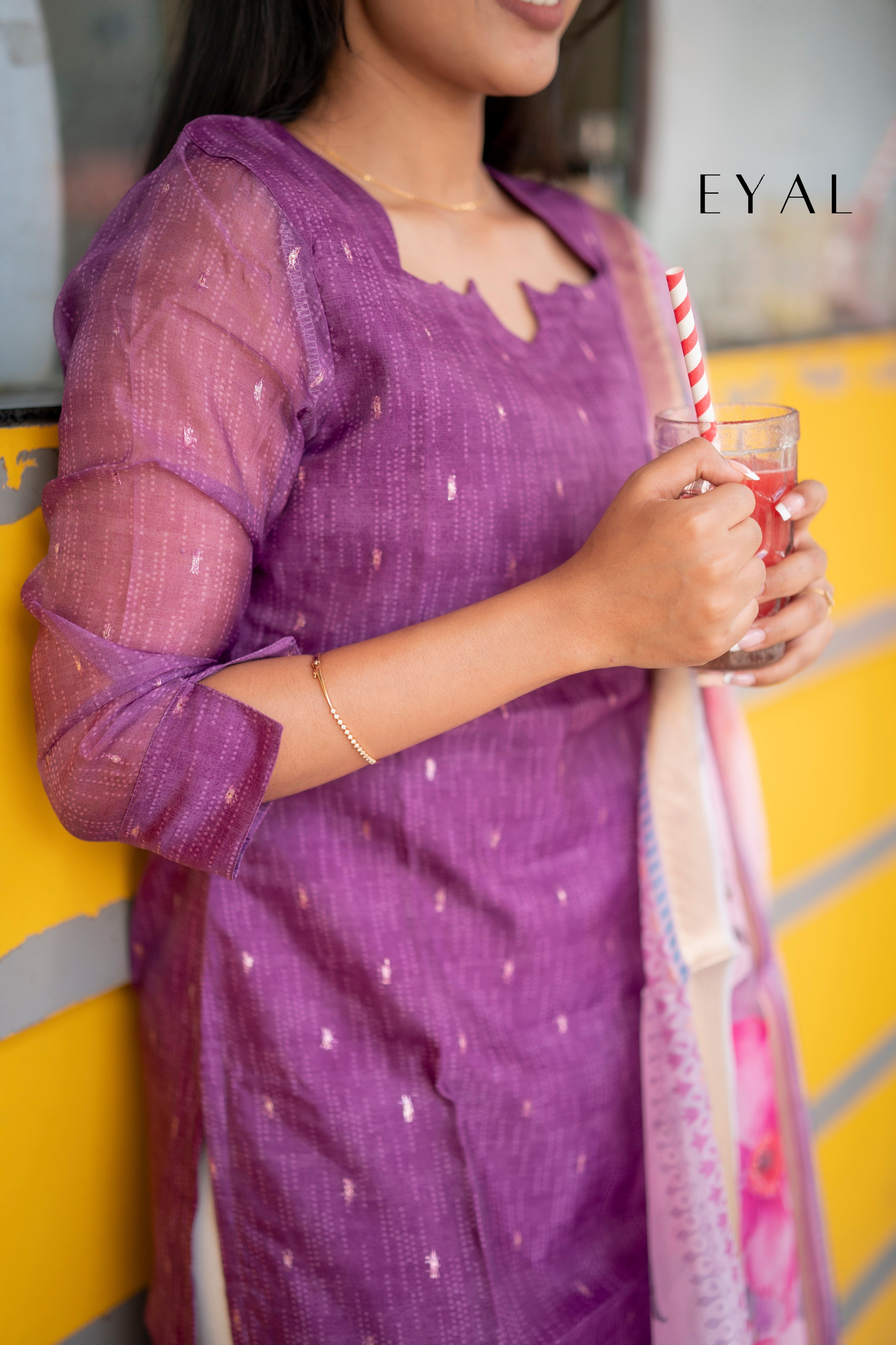 Purple chanderi kurti with duppatta -1401