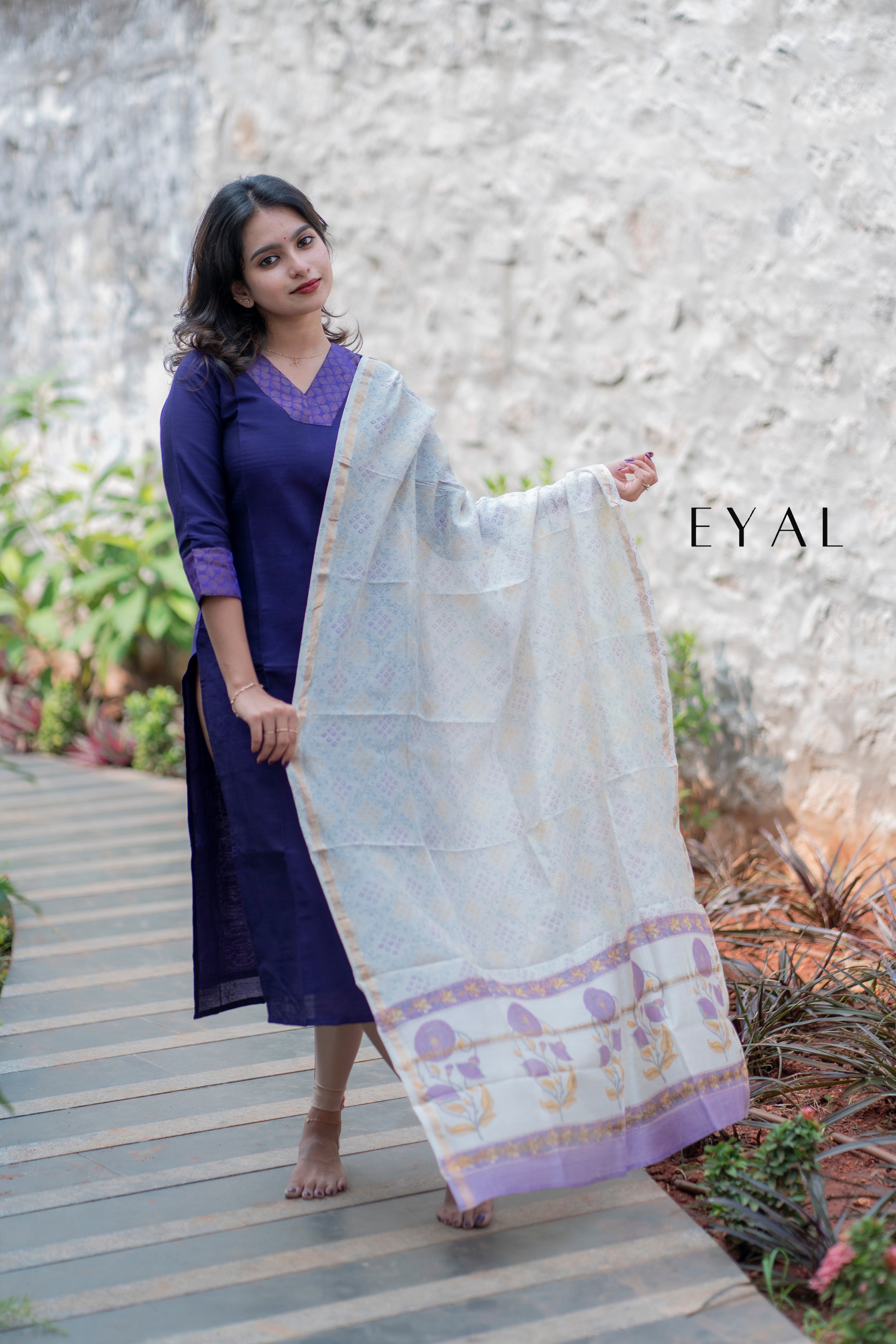 Purple raw silk kurti with chanderi duppatta