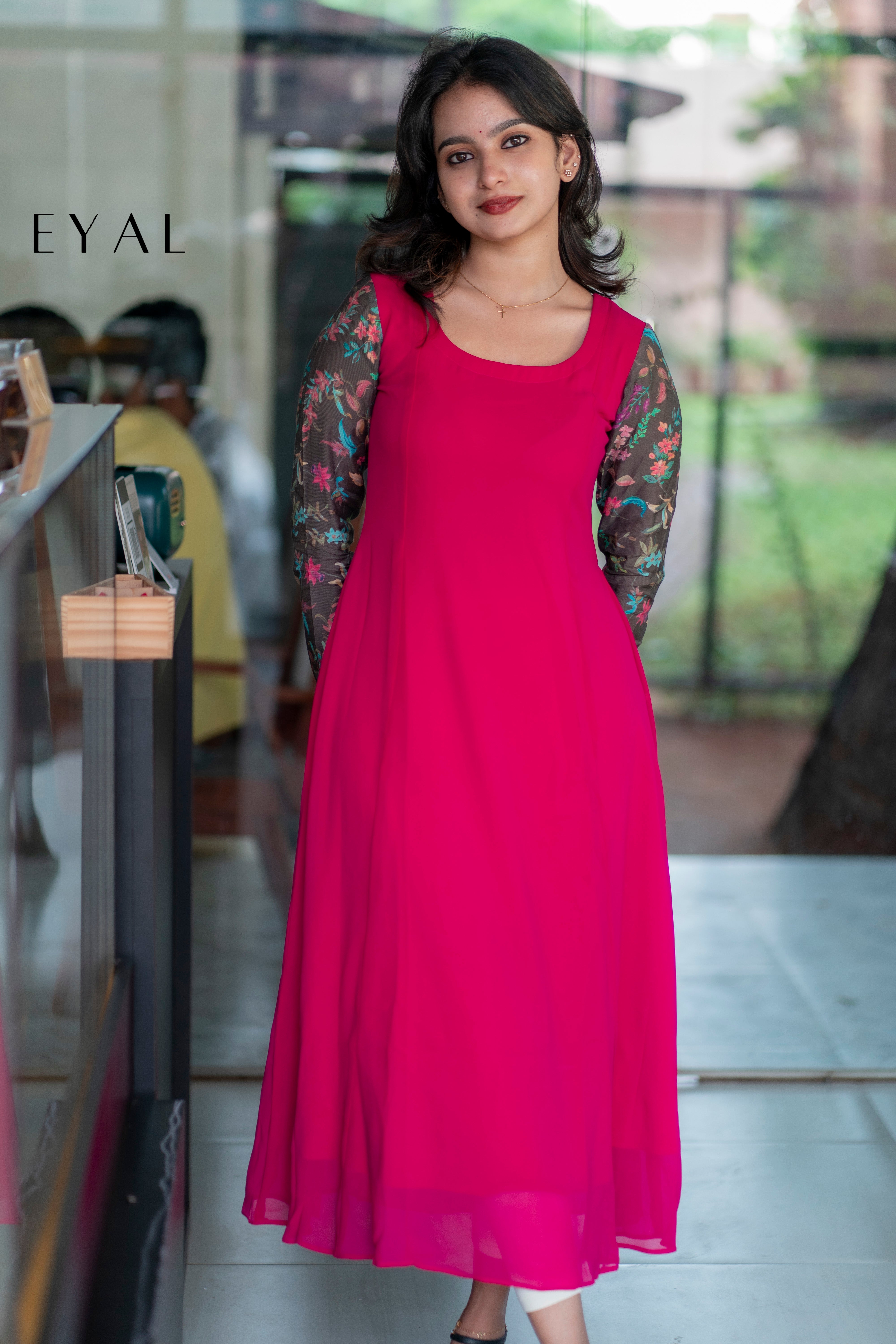 Georgette kurti with silk printed sleeves