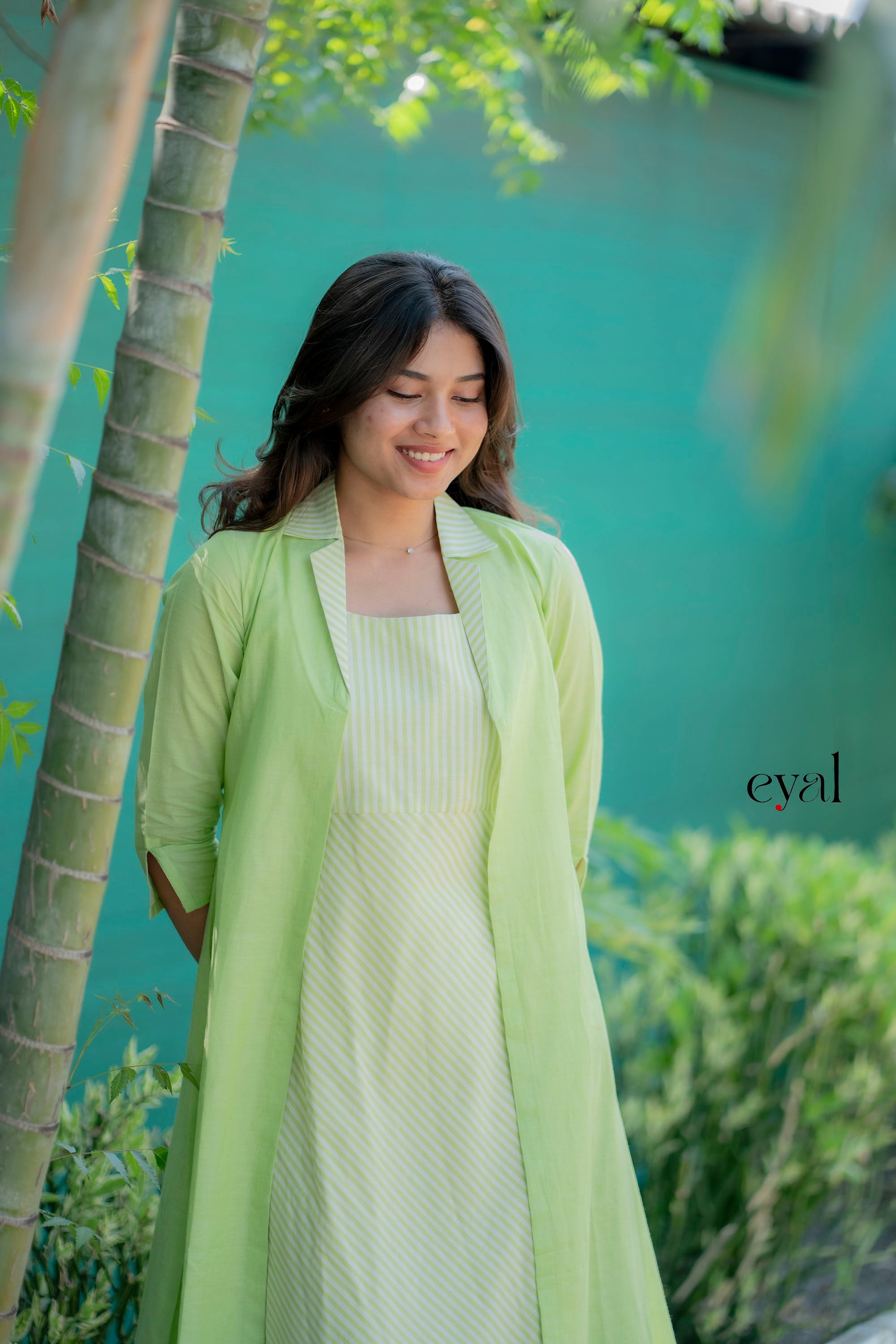 Lime line handloom cotton maxi & jacket