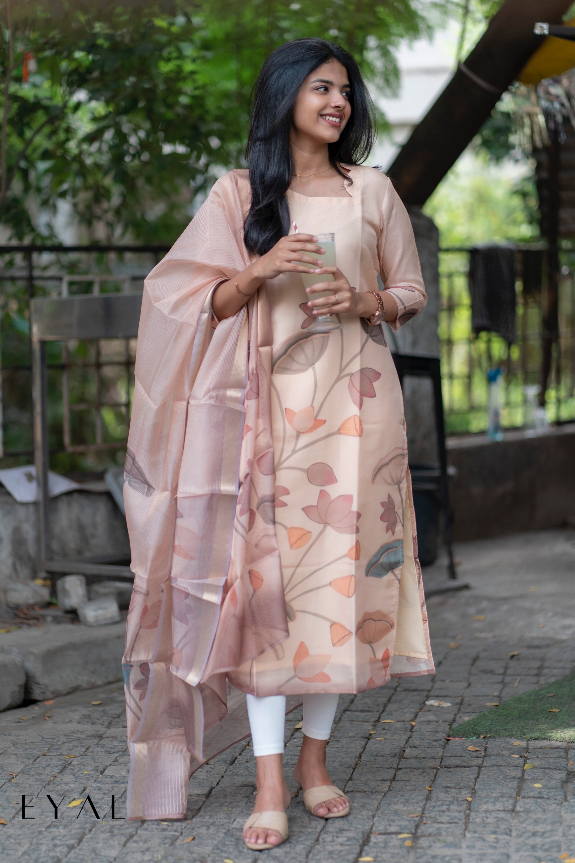 Kalamkari tissue kurti with duppatta -1404