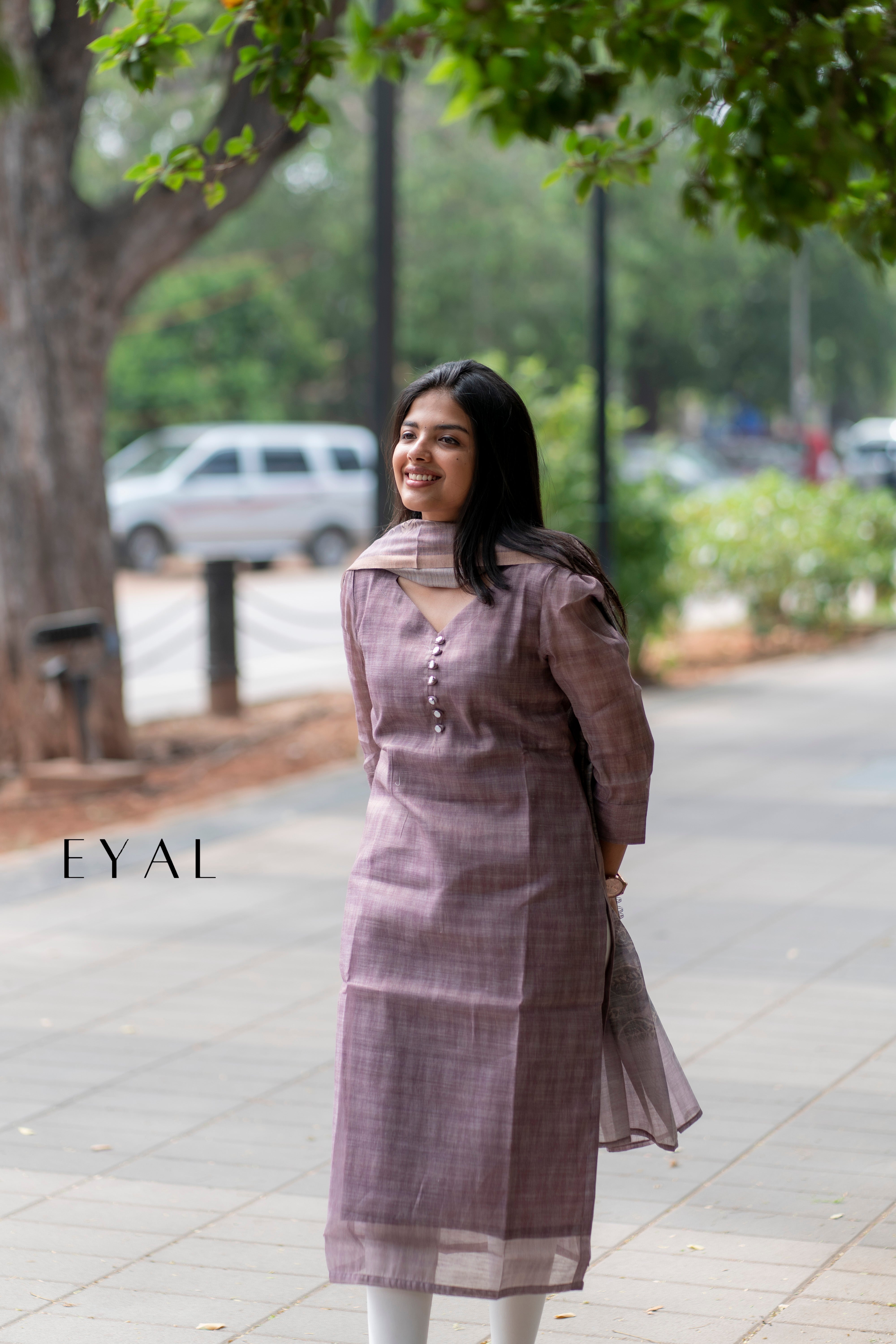 Lilac Tussar silk kurti with duppatta - 1411