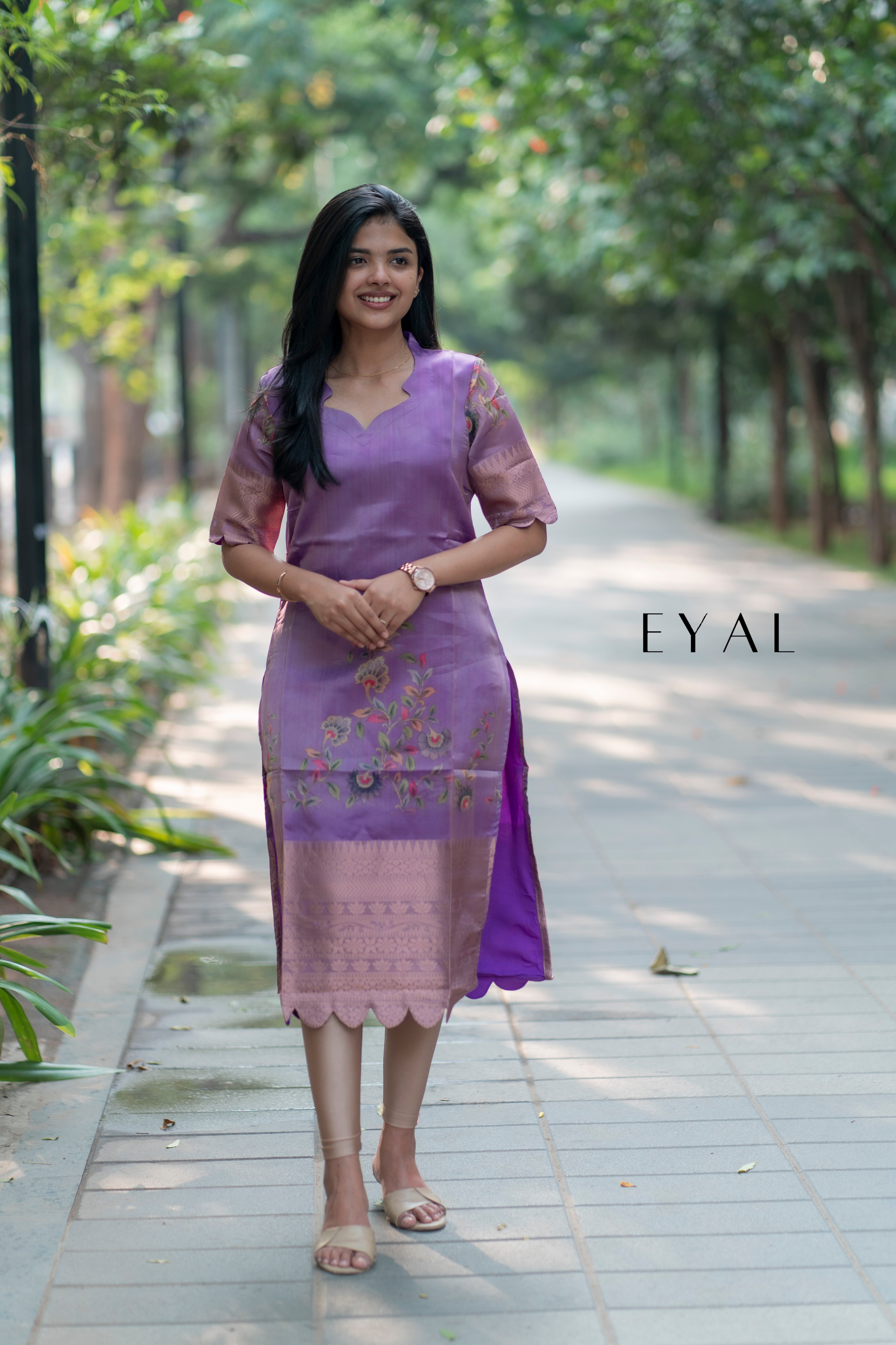 Lilac tissue kurti with scallop details-1400