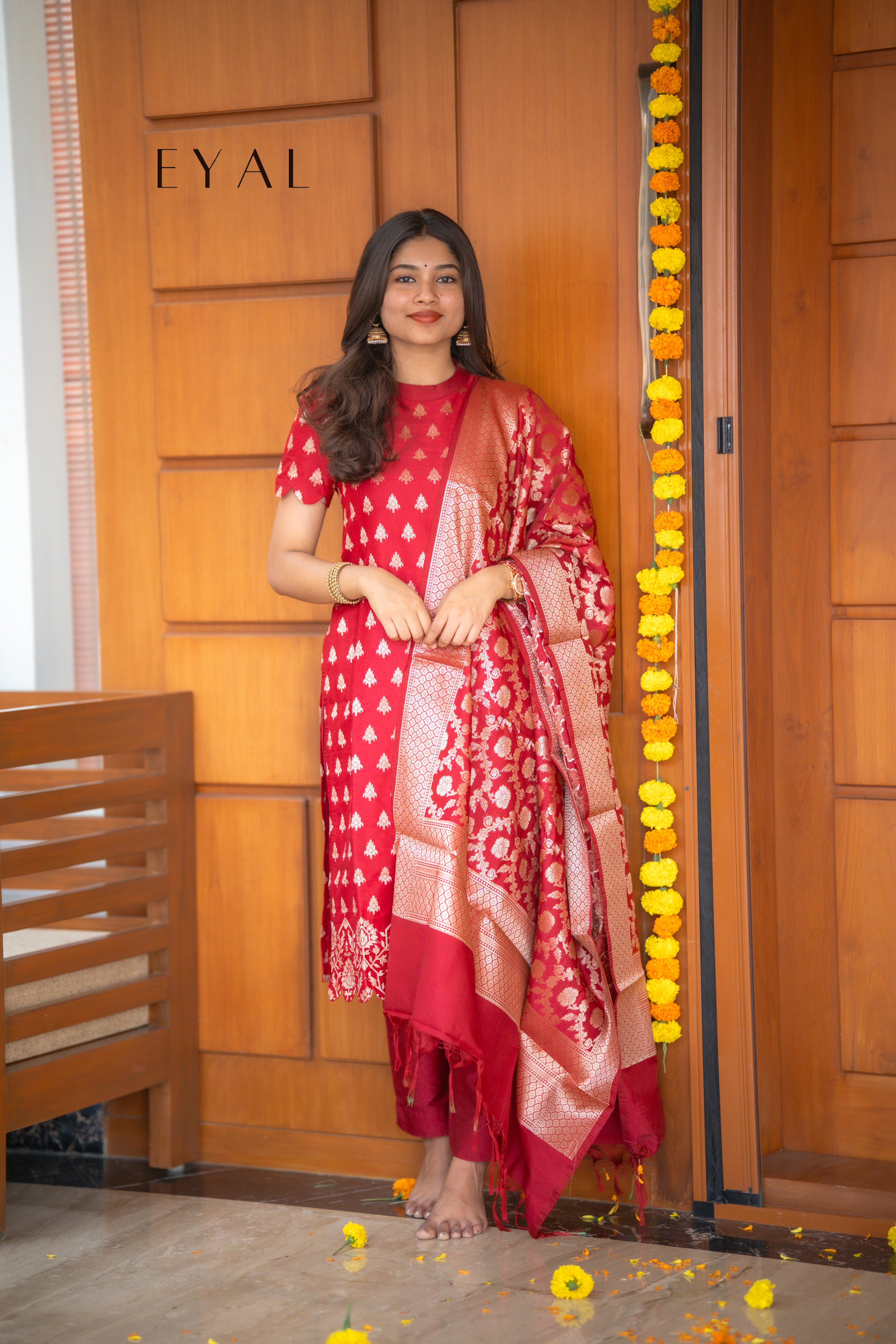 Scarlet banarasi silk suit