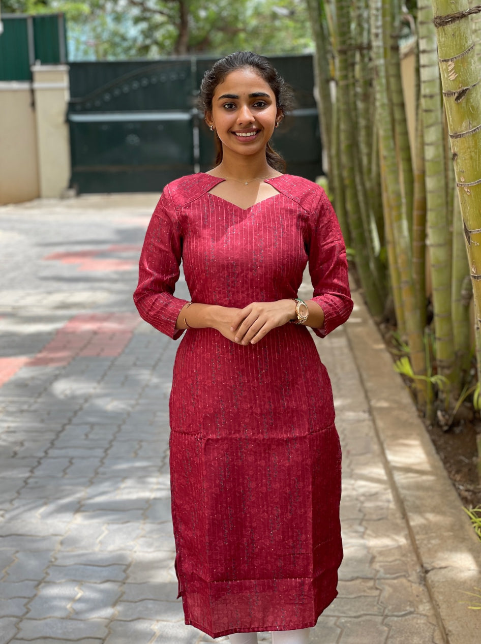Red sequins kurti with dupatta -1250