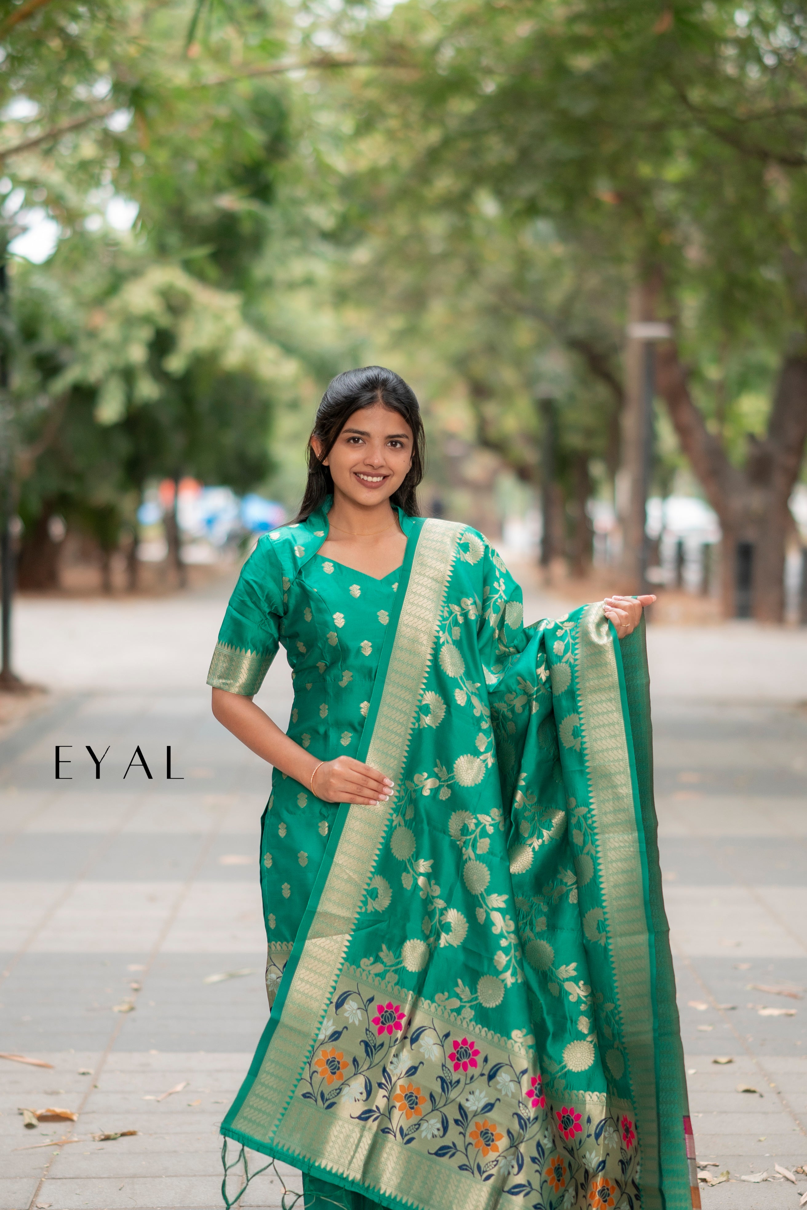 Green paithani suit