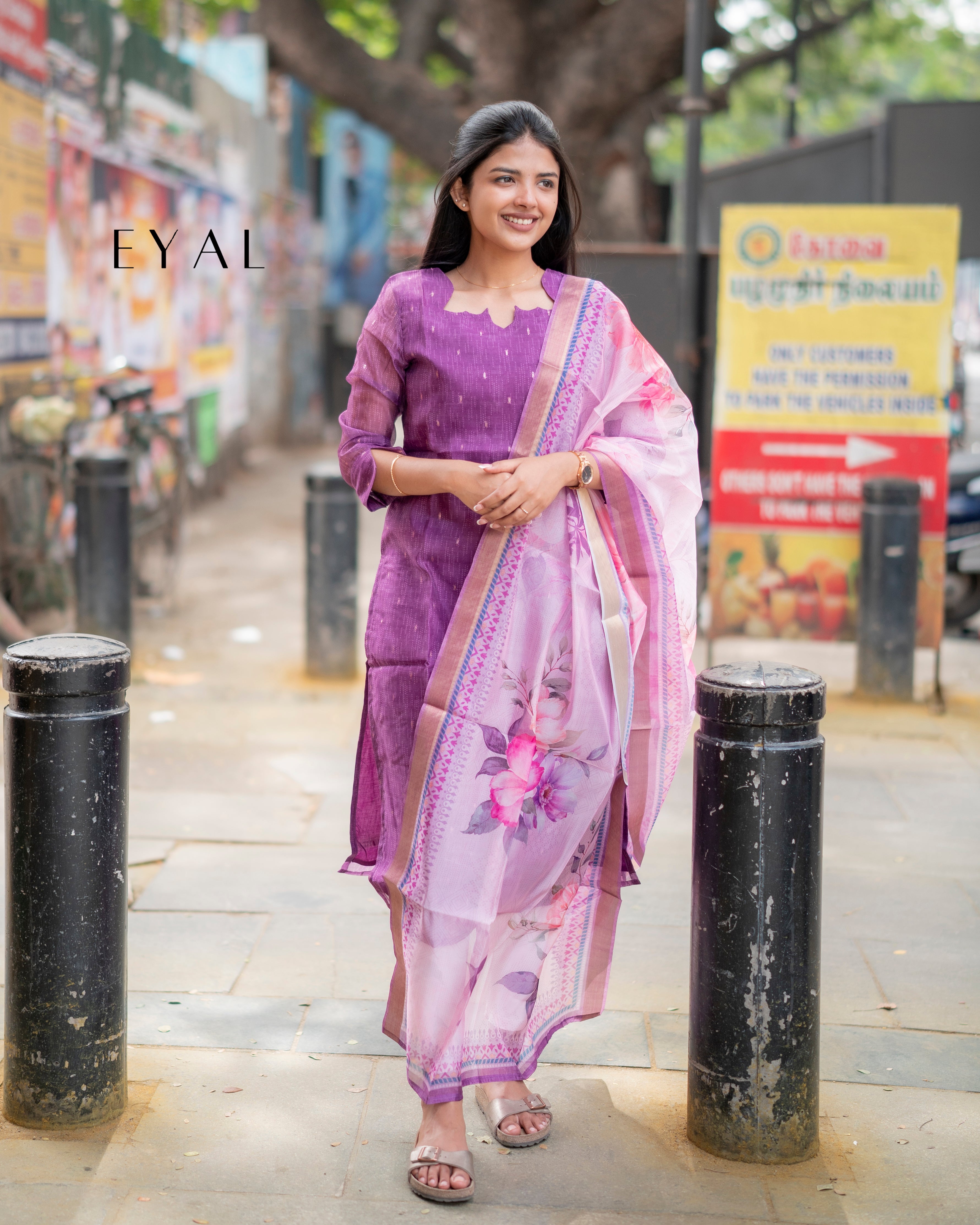 Purple chanderi kurti with duppatta -1401