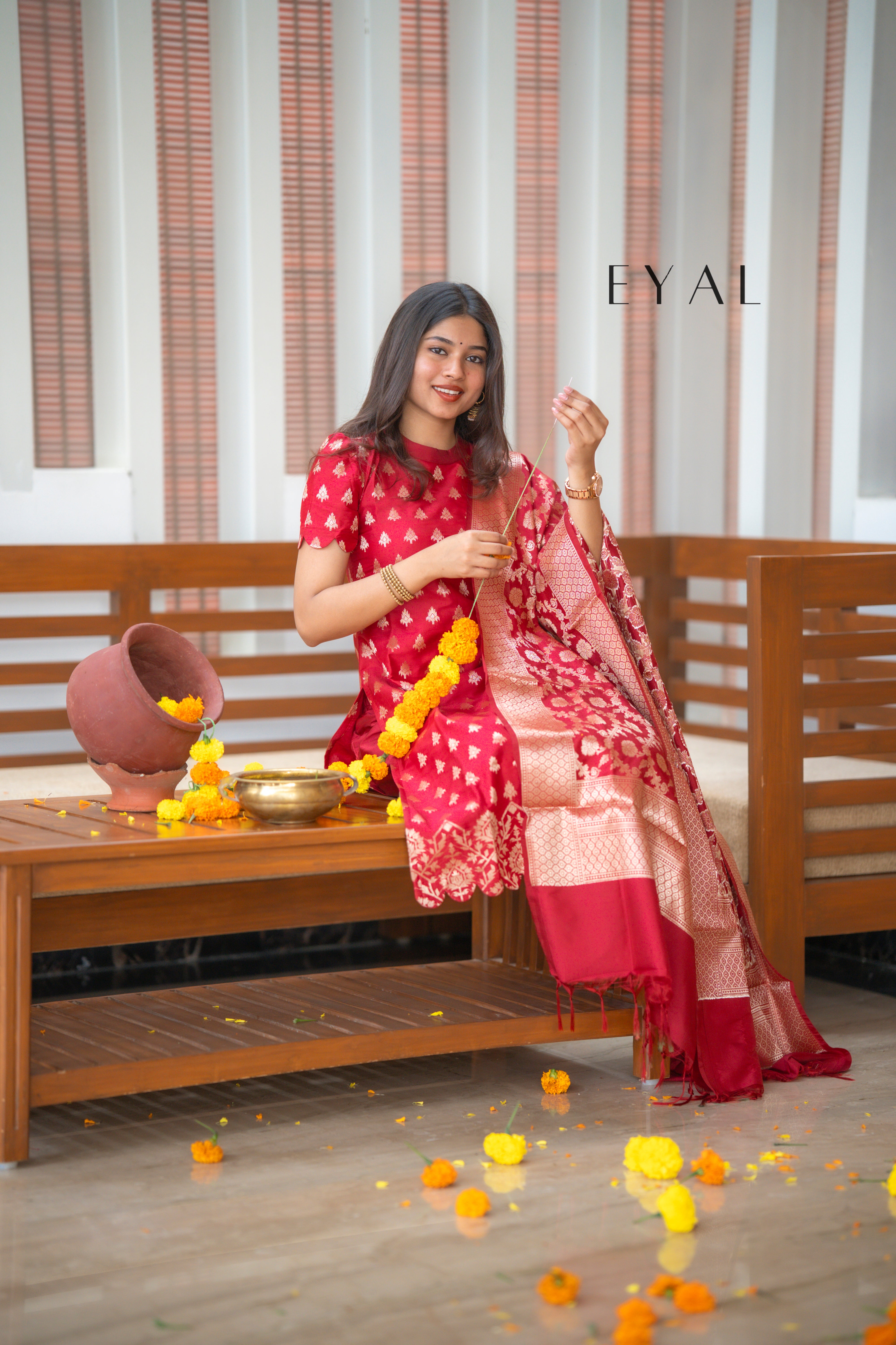 Scarlet banarasi silk suit