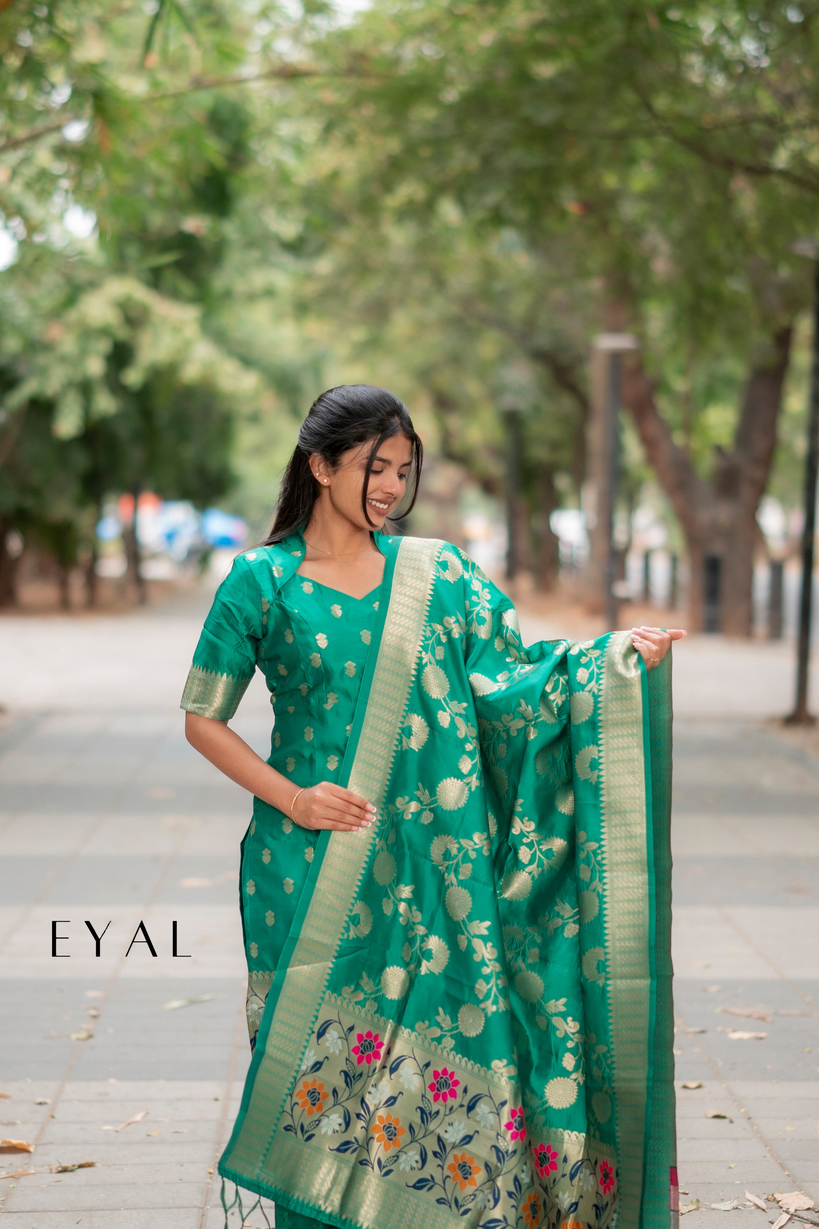 Green paithani suit