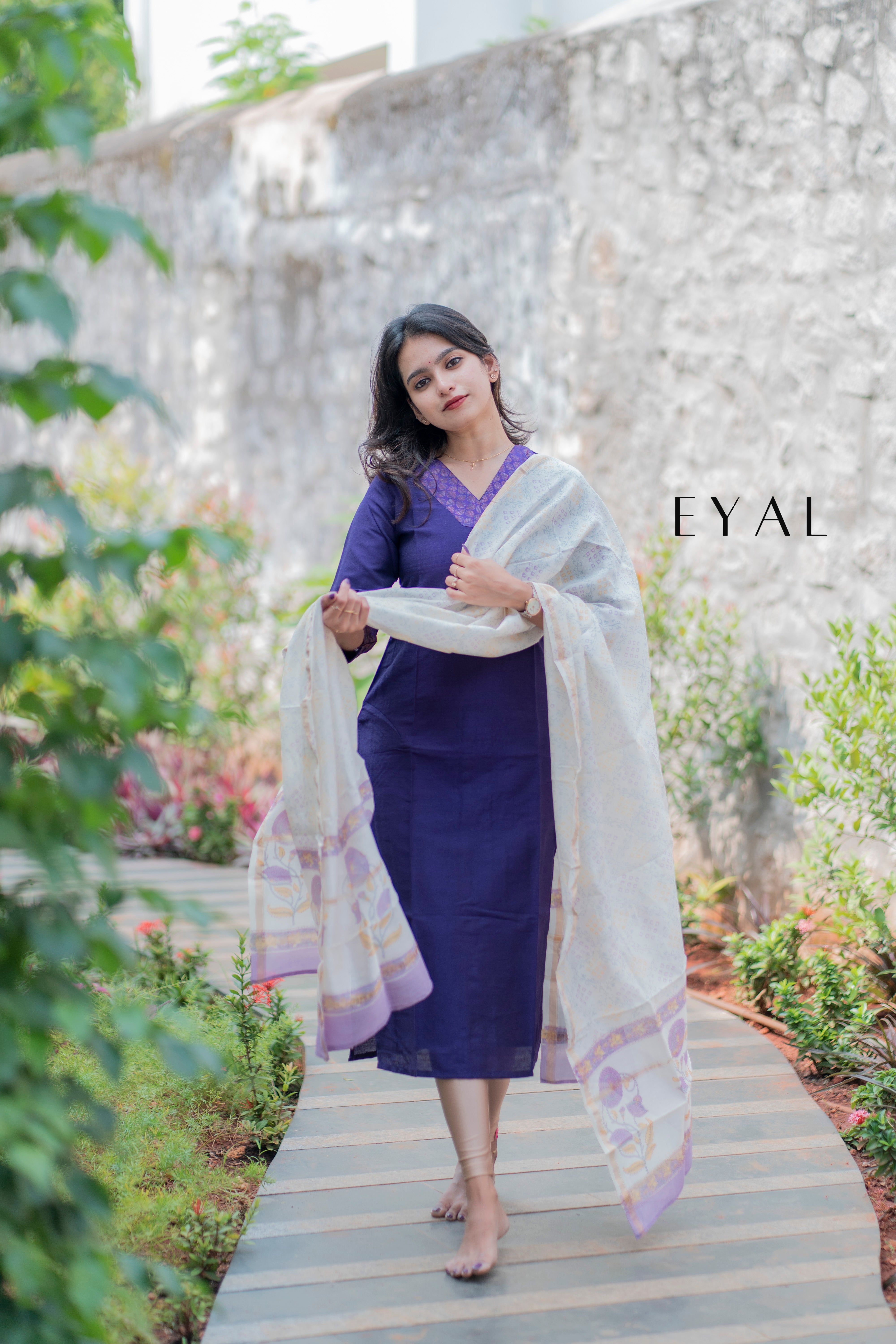 Purple raw silk kurti with chanderi duppatta