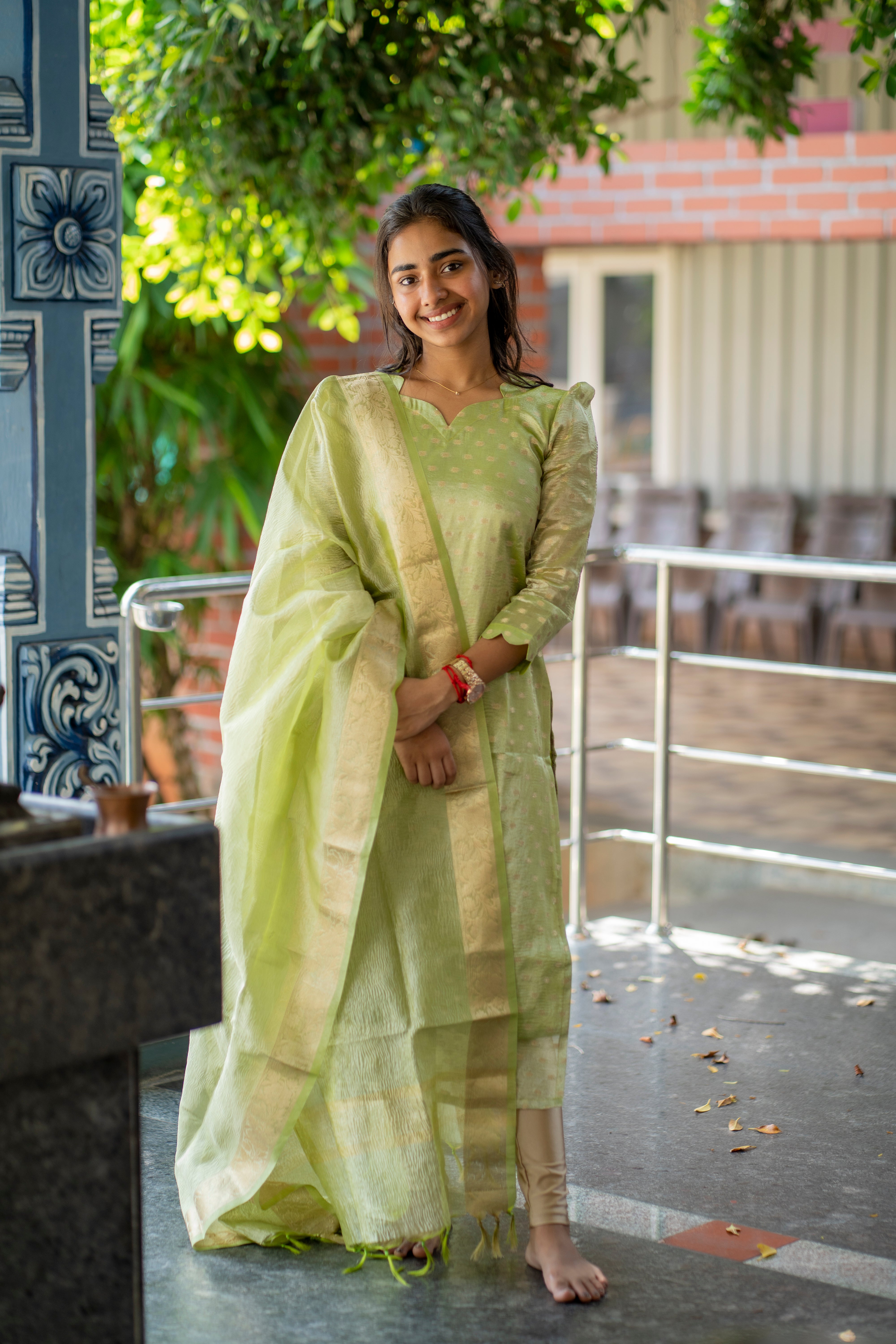 Light Green crushed kurti with duppatta-1385