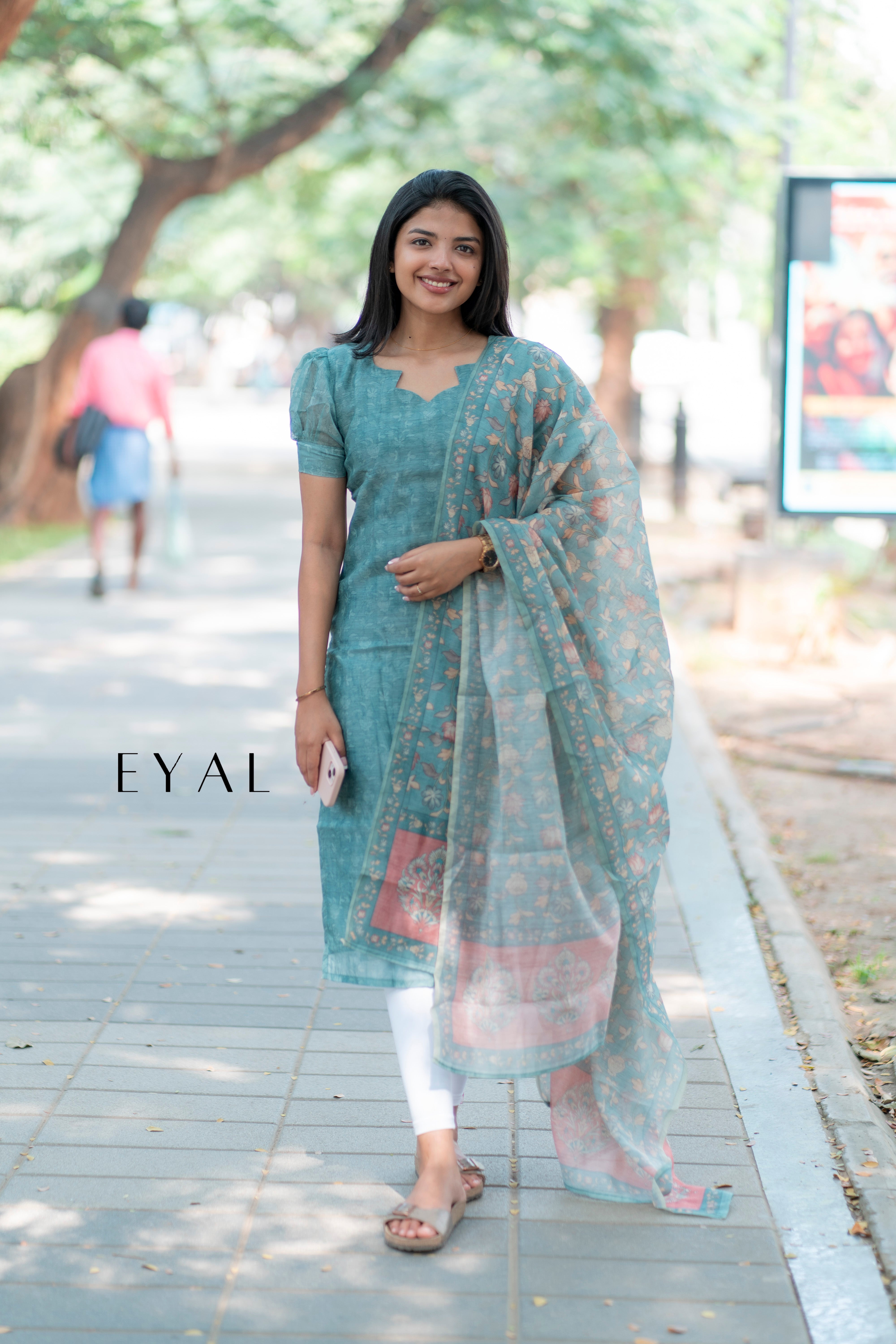 Kalamkari blue kurti with duppatta -1303