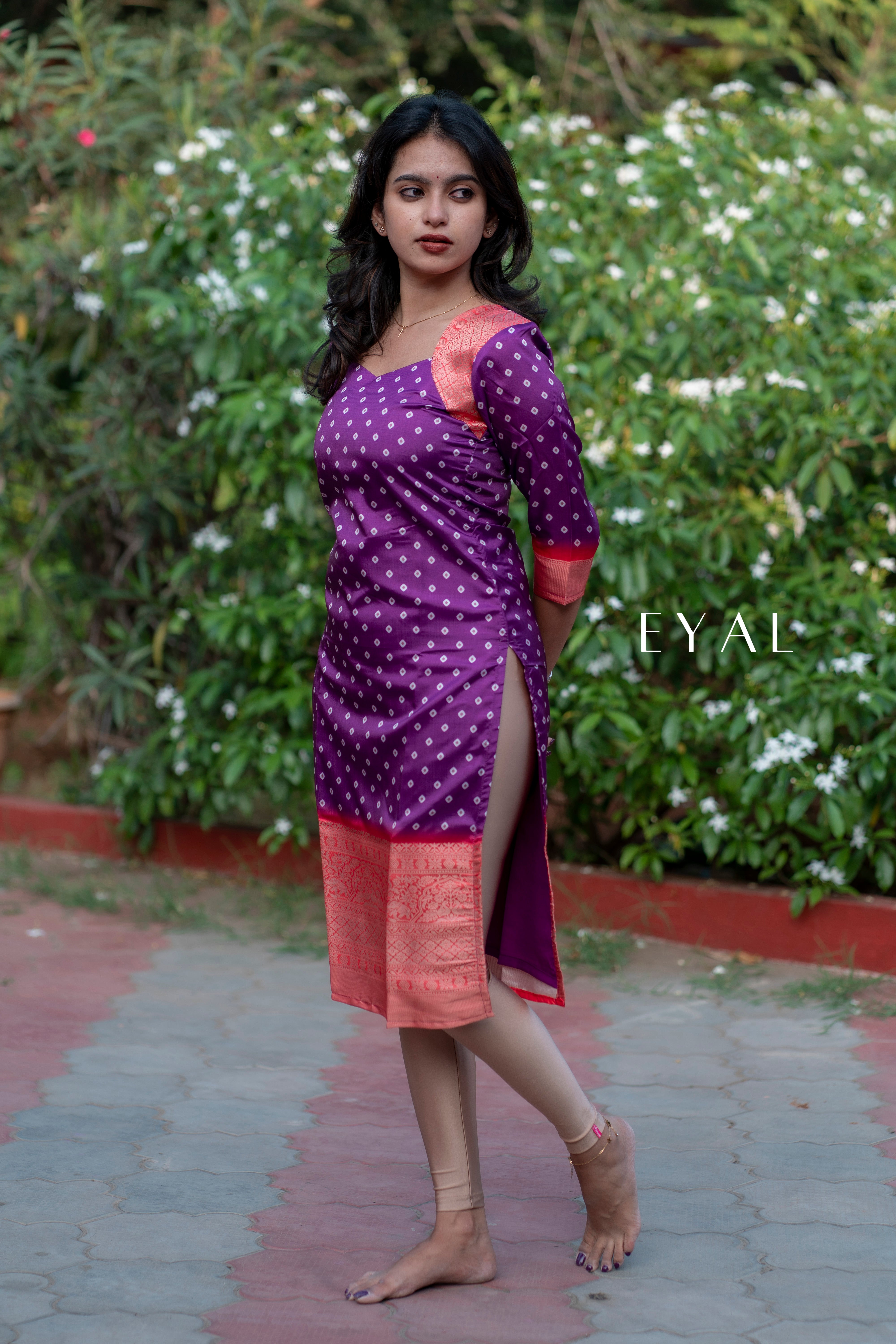 Violet raga - silk kurti with jacquard border