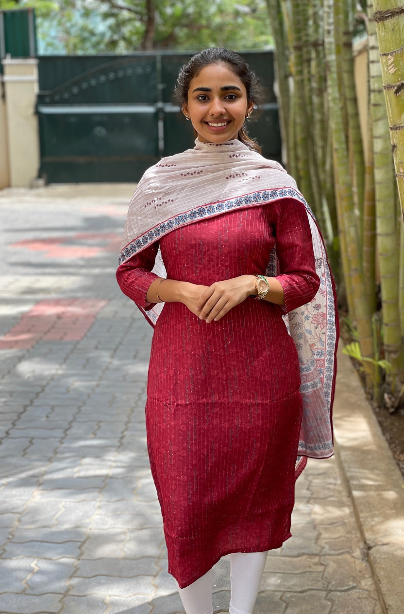 Red sequins kurti with dupatta -1250