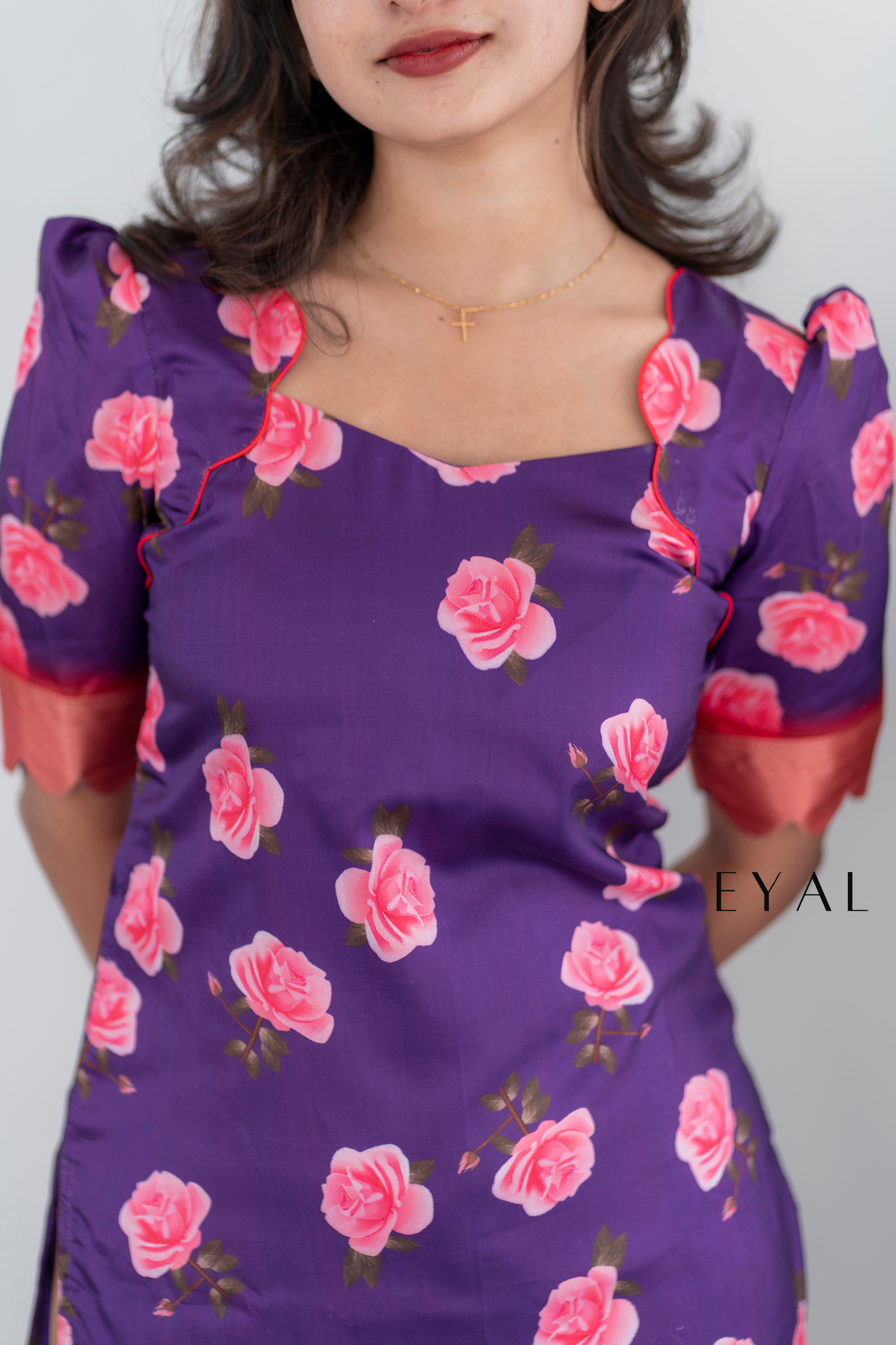 Floral silk kurti with jacquard border -1428