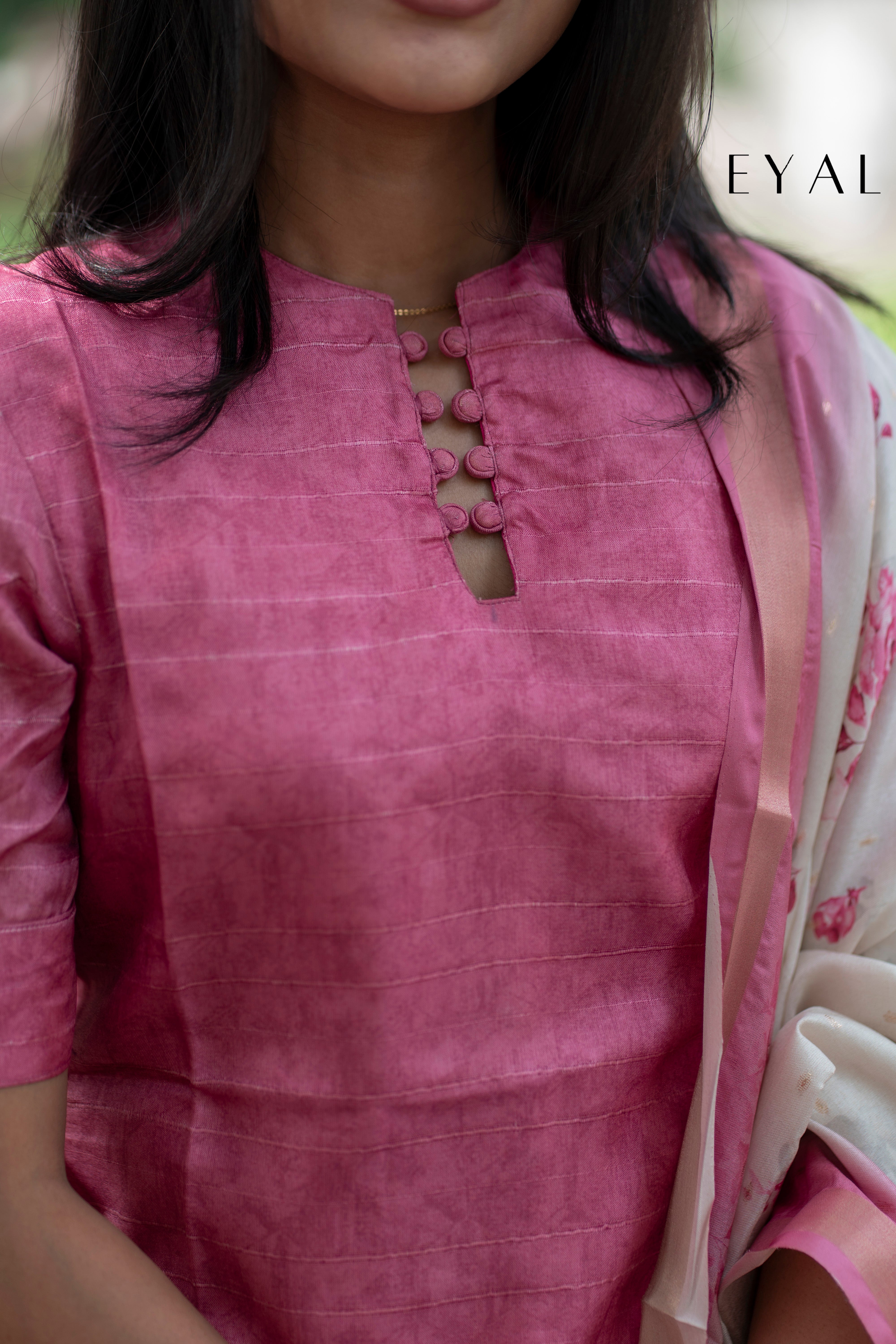 Pink zari kurti with contrast duppatta -1402