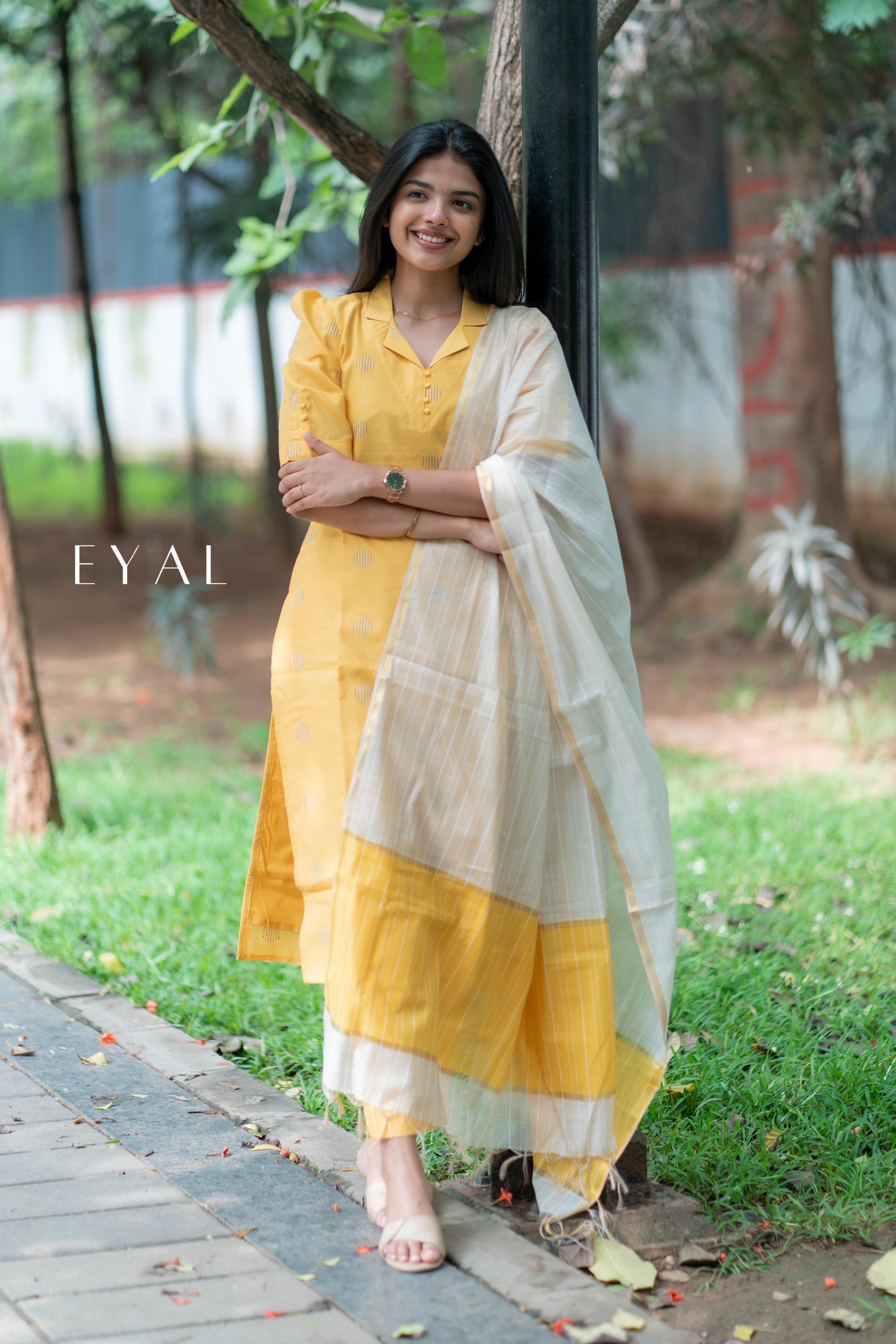 Yellow raw silk suit   - 1397